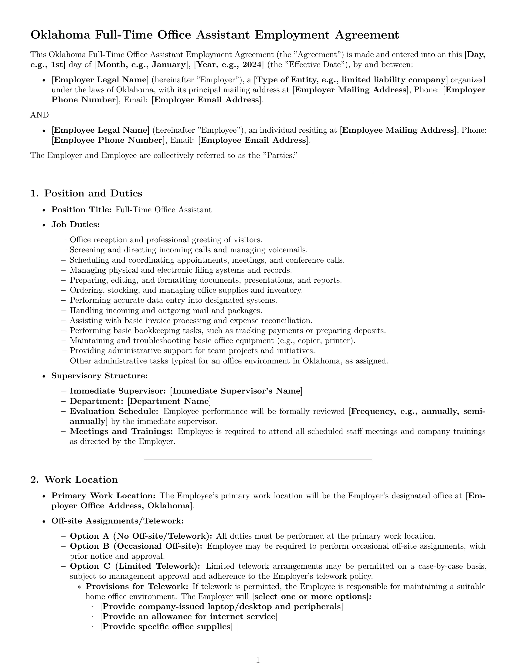 Preview page 1 of Pro Oklahoma office assistant employment contract template