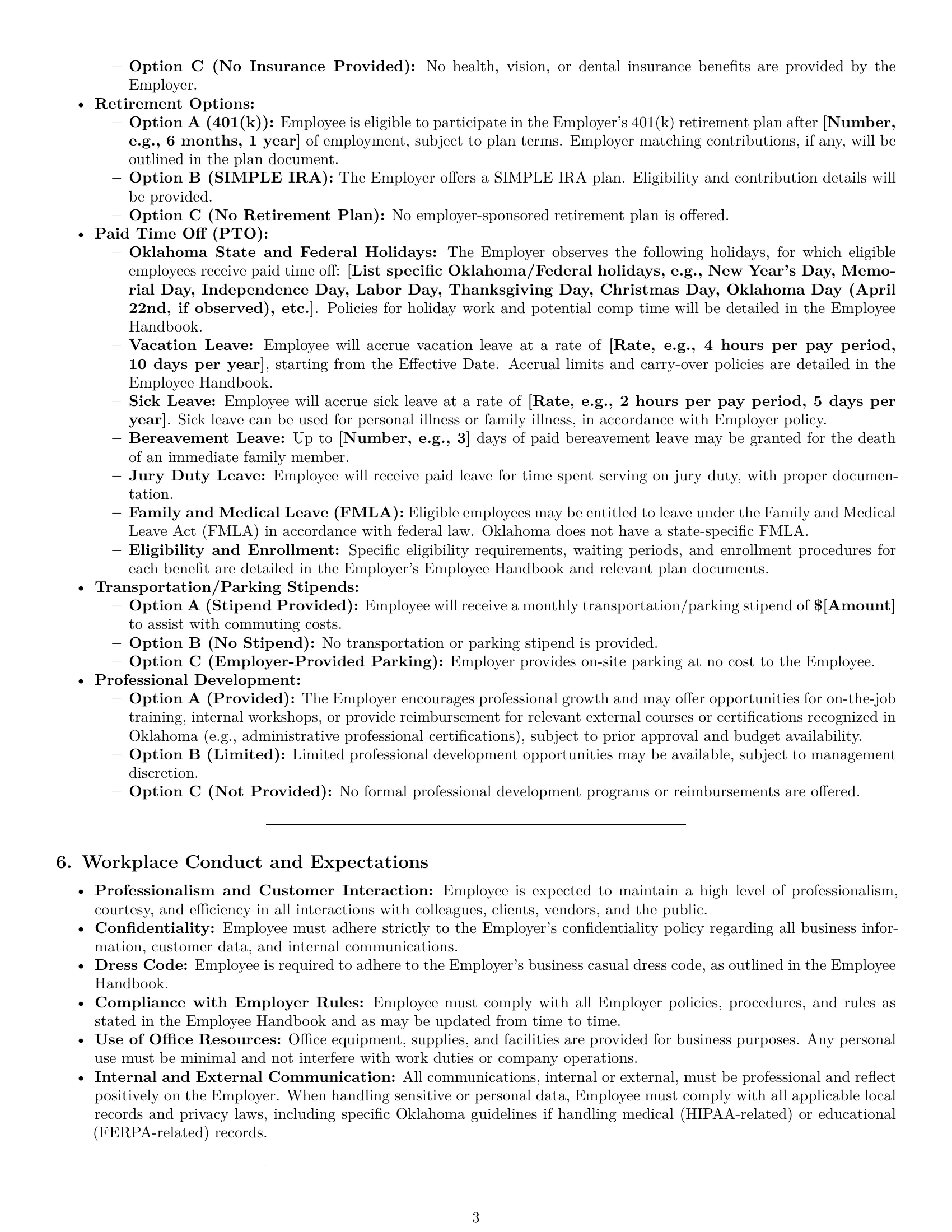Preview page 3 of Pro Oklahoma office assistant employment contract template
