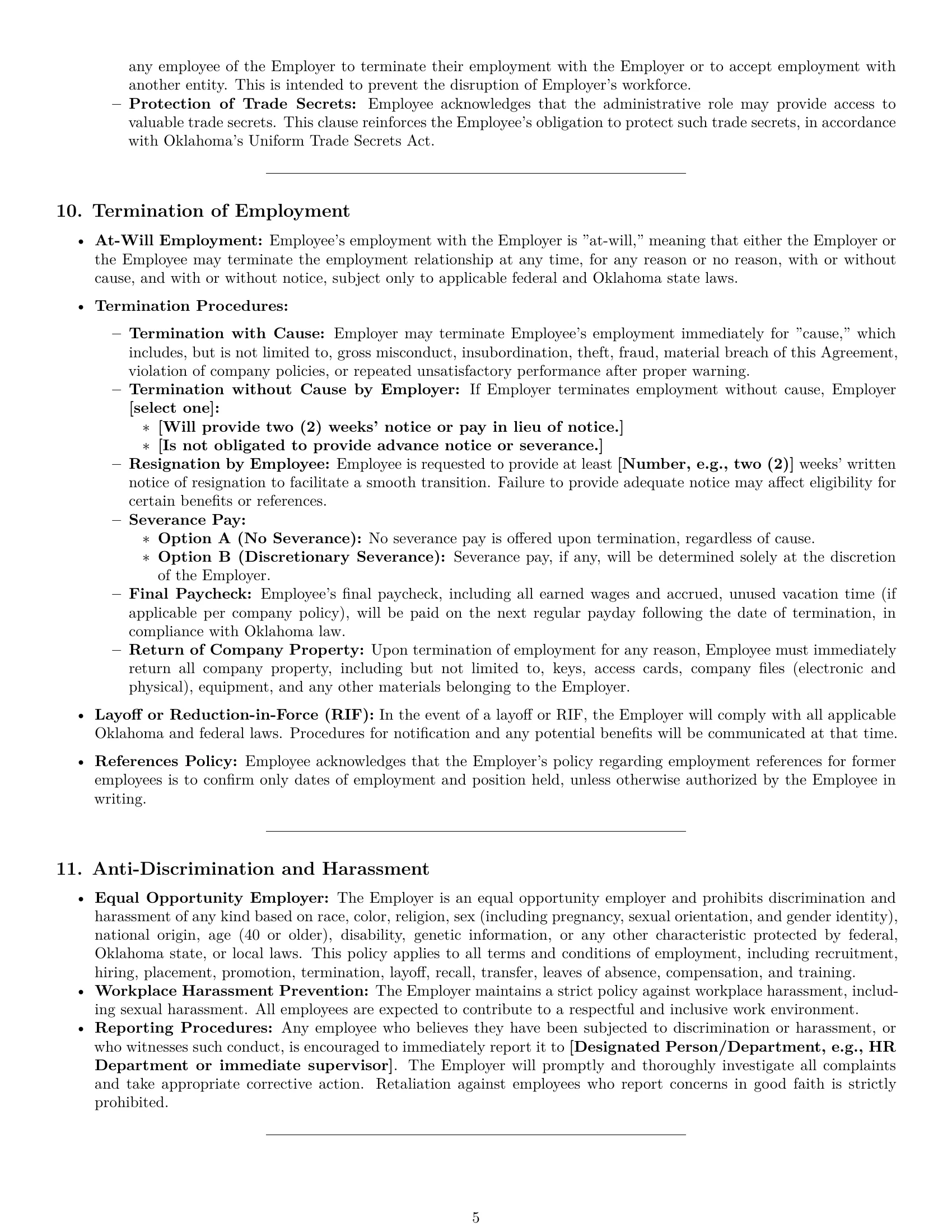 Preview page 5 of Pro Oklahoma office assistant employment contract template