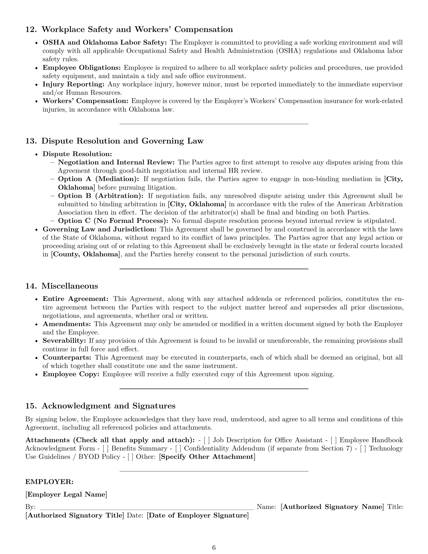 Preview page 6 of Pro Oklahoma office assistant employment contract template