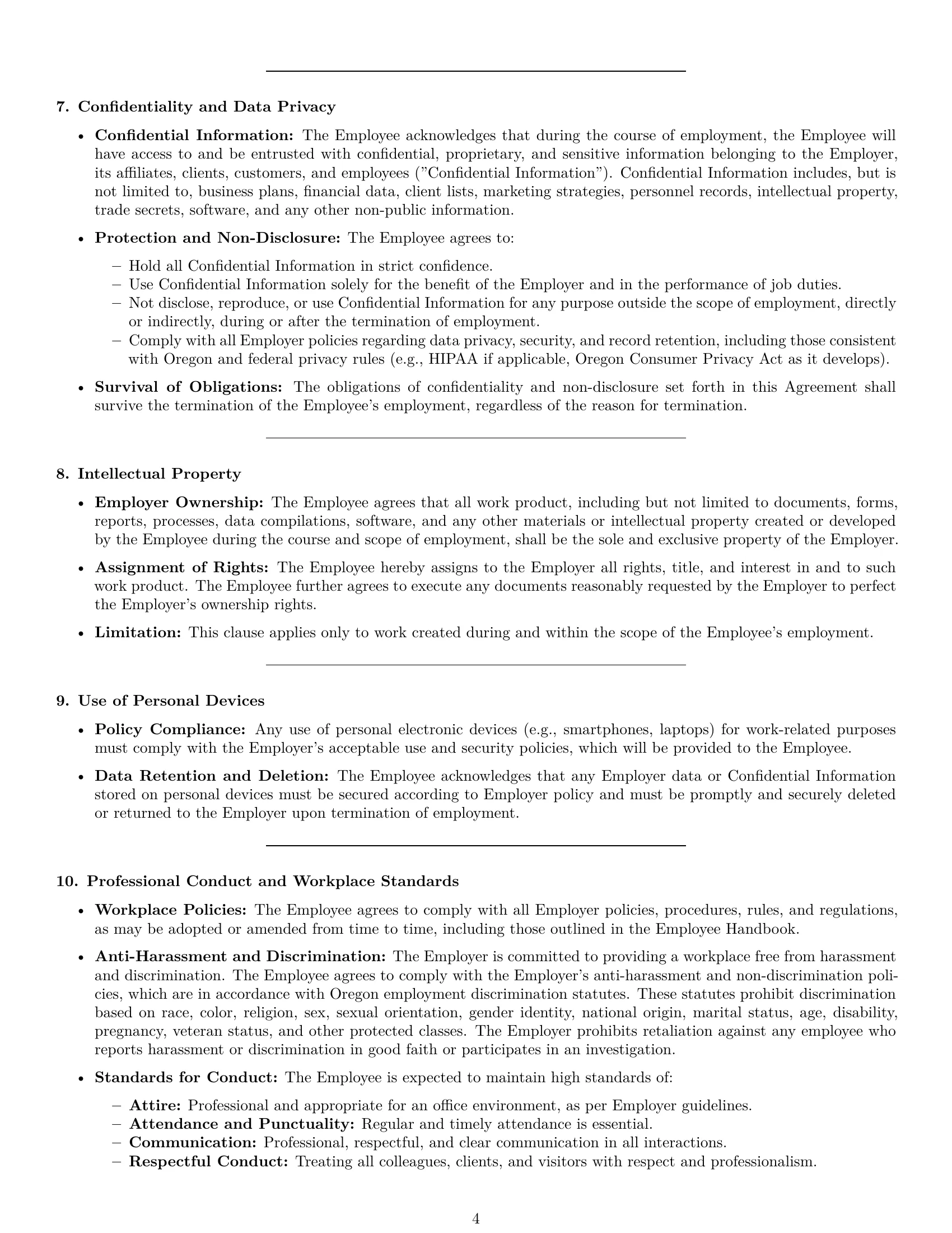 Preview page 4 of Pro Oregon office assistant employment contract template