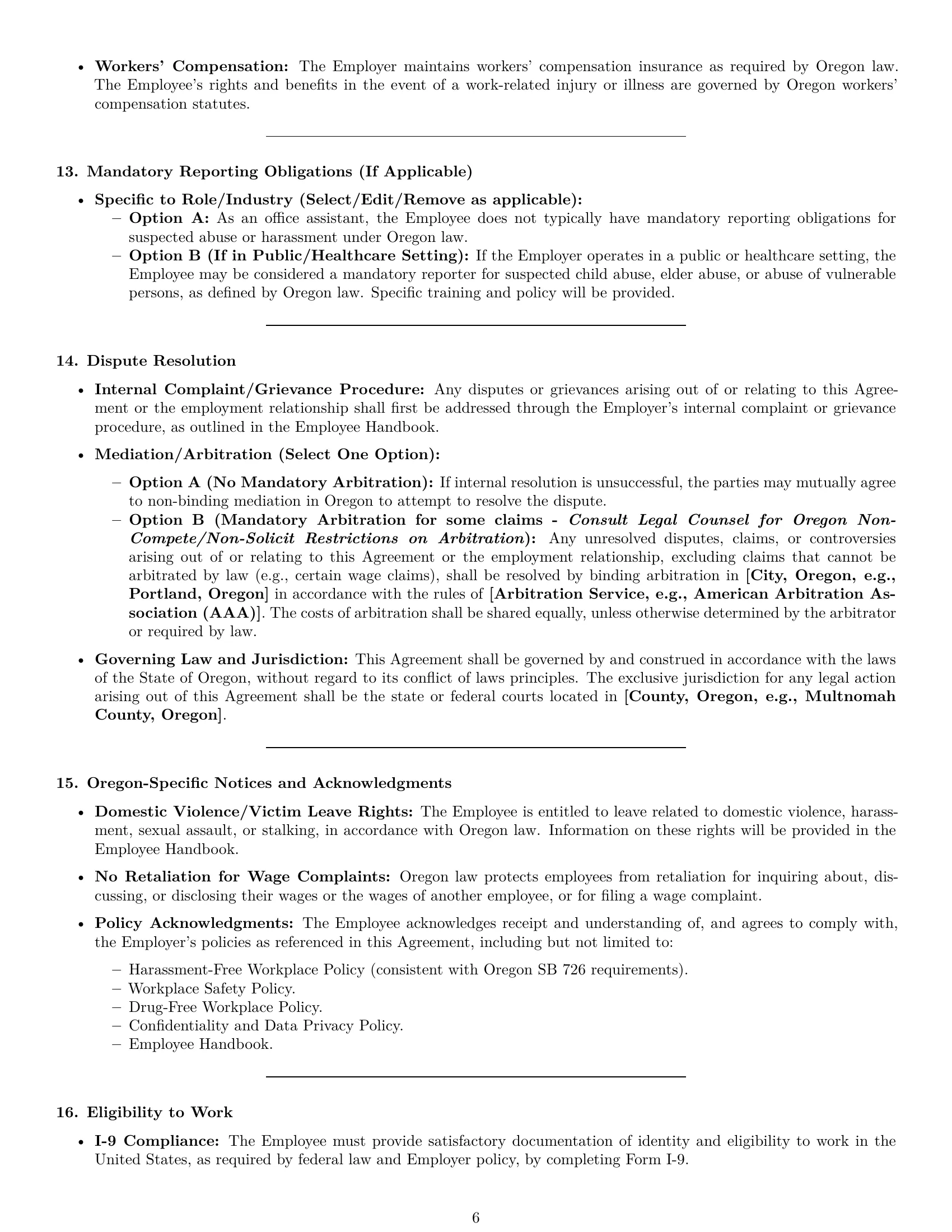Preview page 6 of Pro Oregon office assistant employment contract template