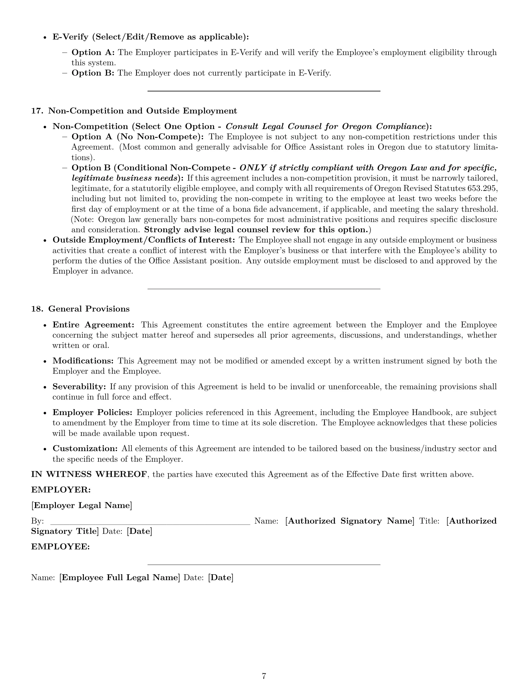 Preview page 7 of Pro Oregon office assistant employment contract template