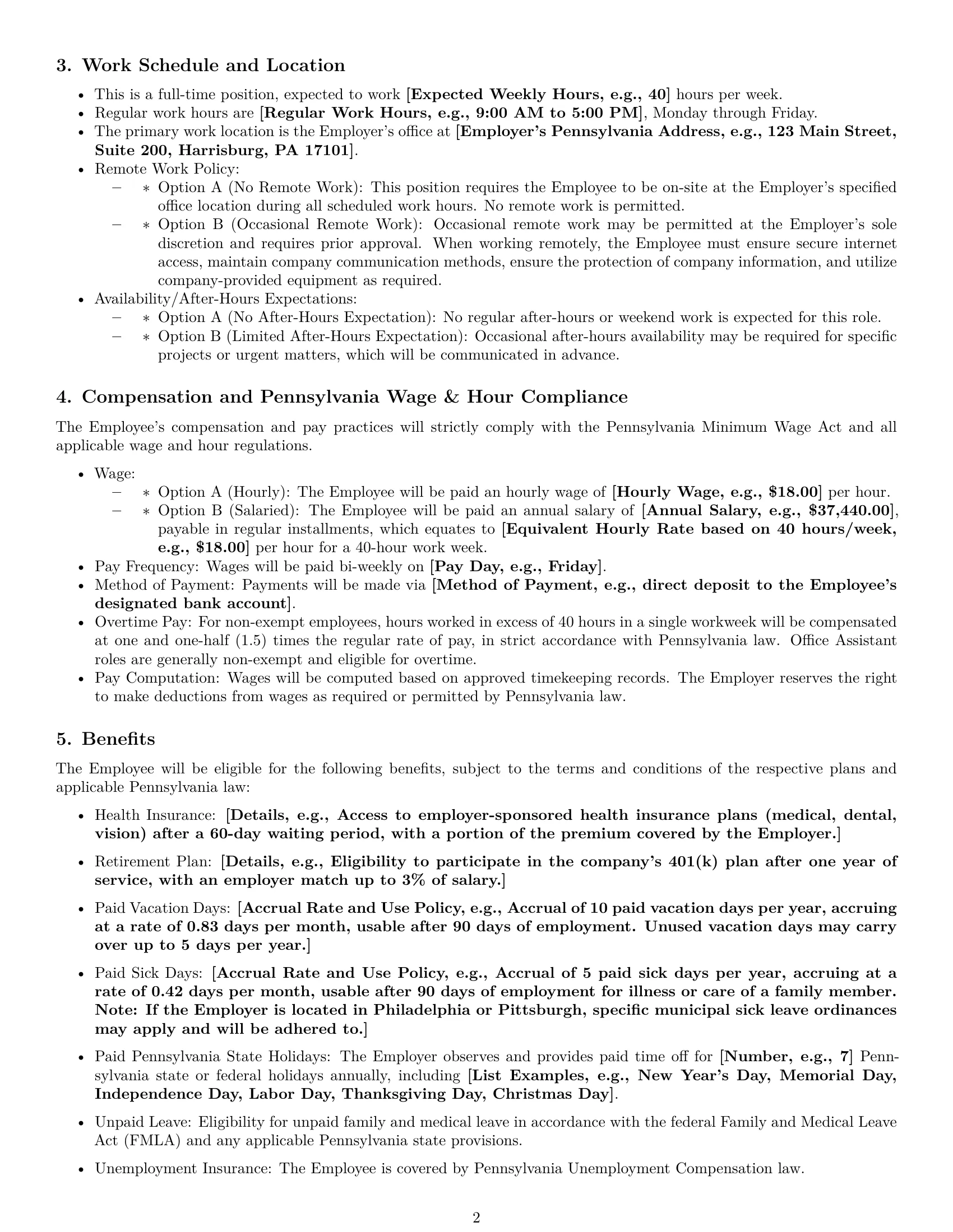 Preview page 2 of Pro Pennsylvania office assistant employment contract template