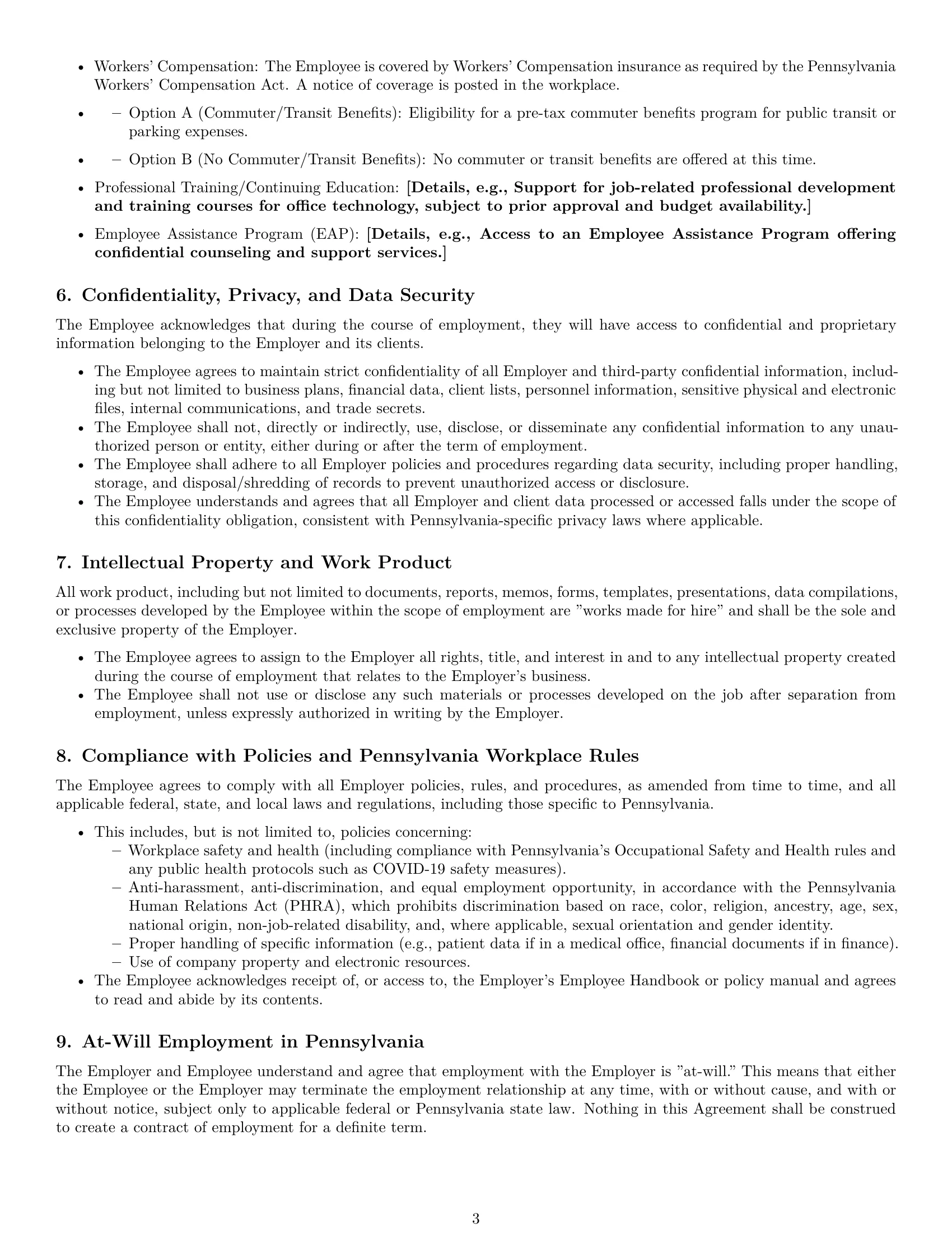 Preview page 3 of Pro Pennsylvania office assistant employment contract template