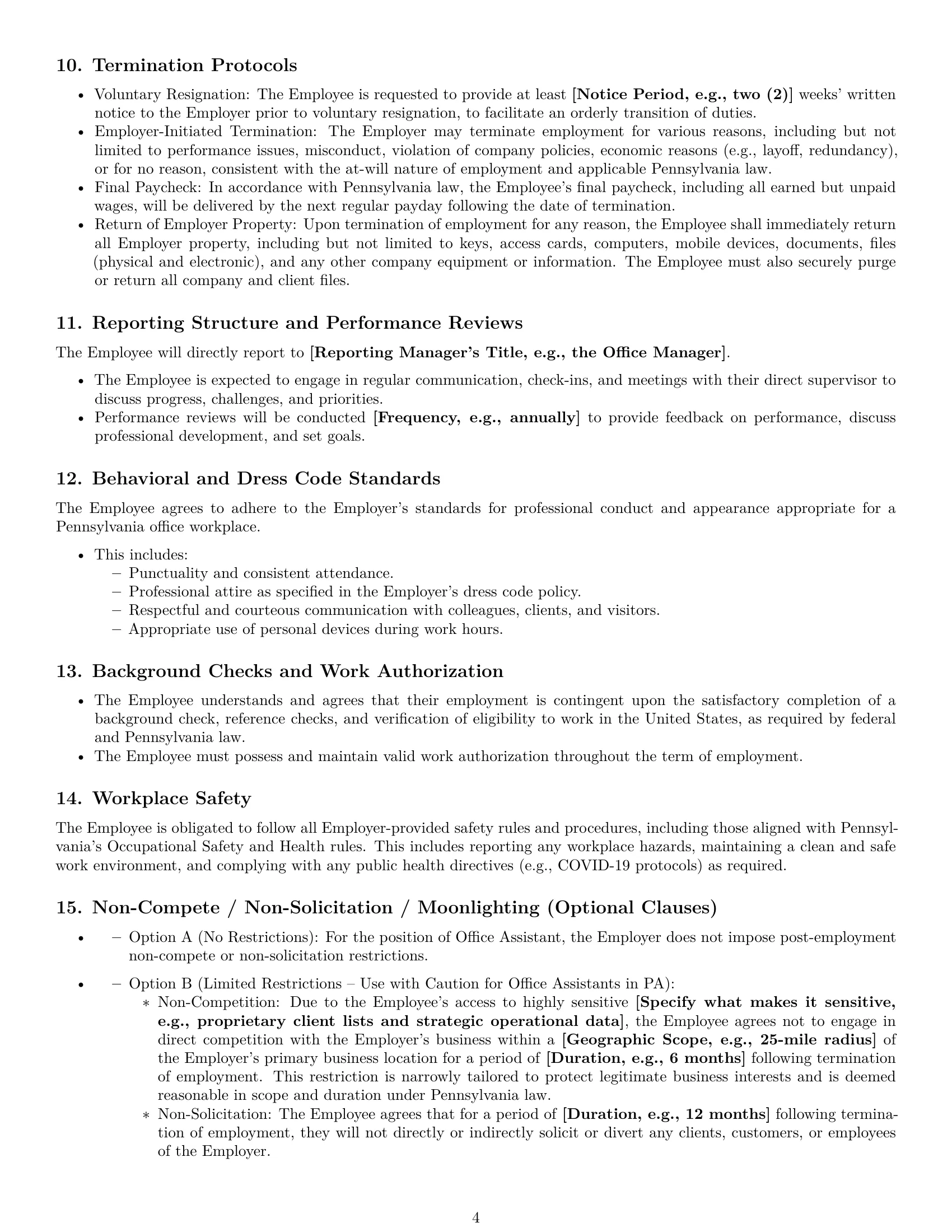 Preview page 4 of Pro Pennsylvania office assistant employment contract template