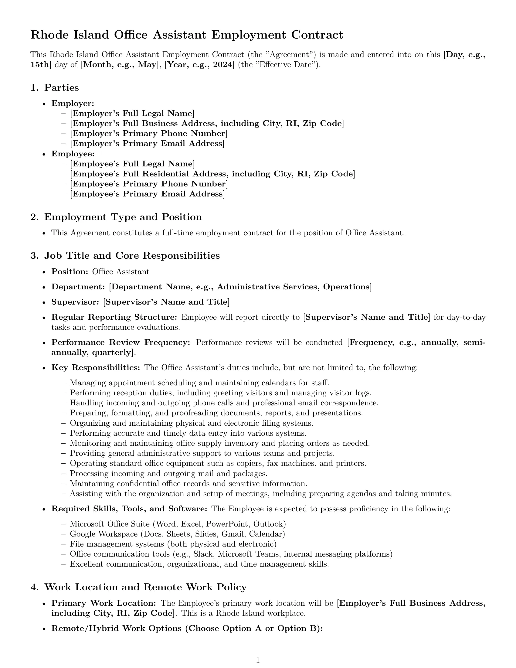 Preview page 1 of Pro Rhode Island office assistant employment contract template