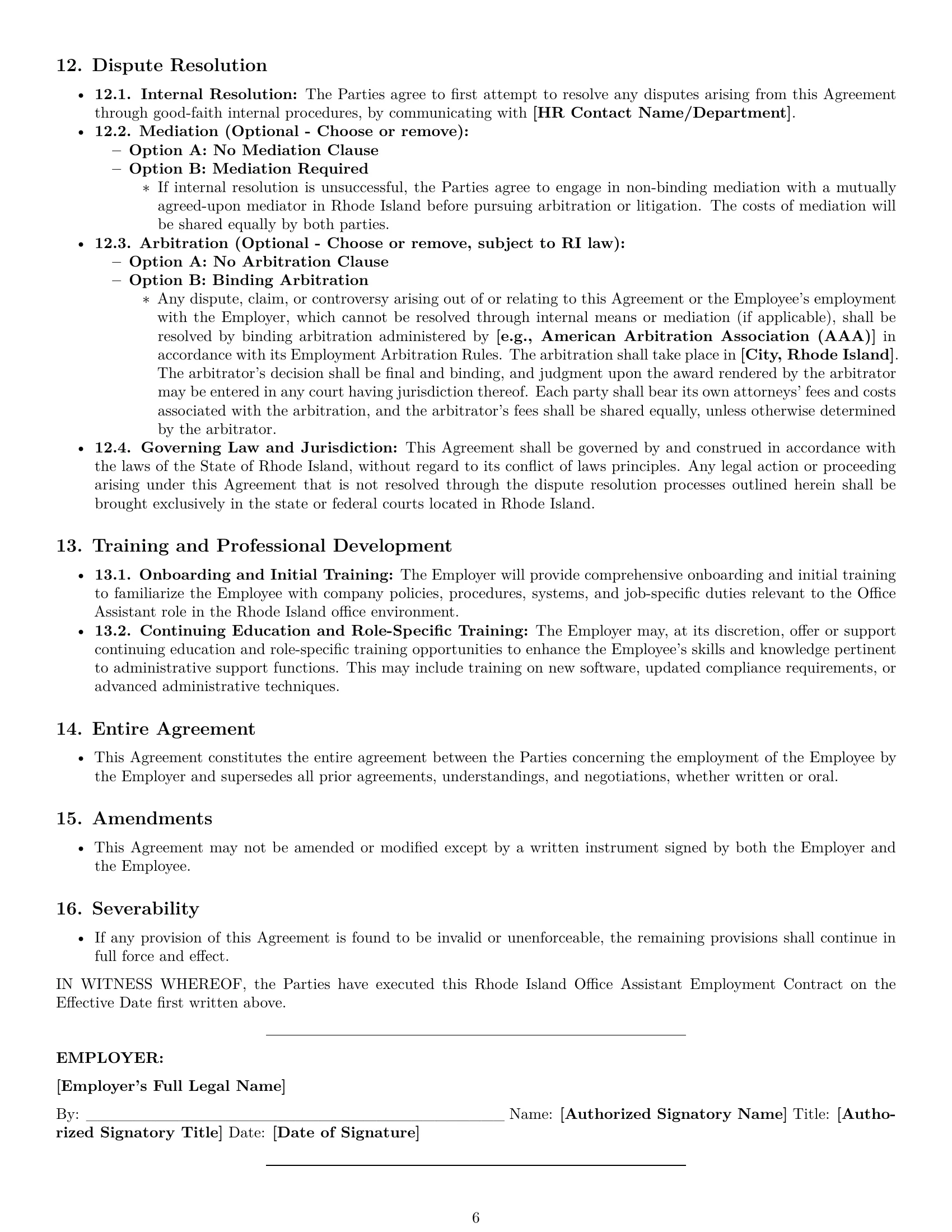 Preview page 6 of Pro Rhode Island office assistant employment contract template