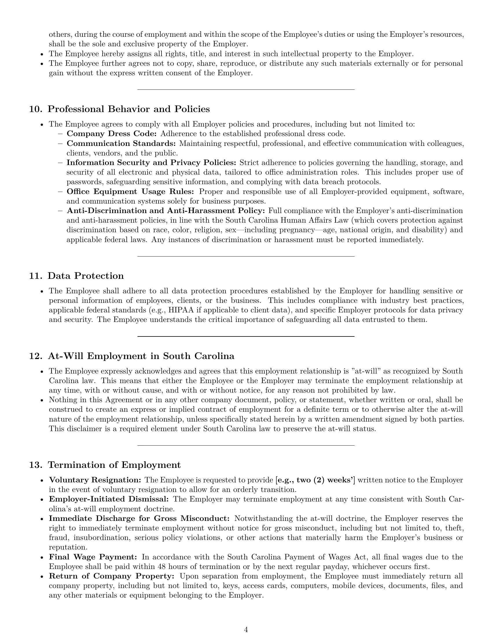 Preview page 4 of Pro South Carolina office assistant employment contract template