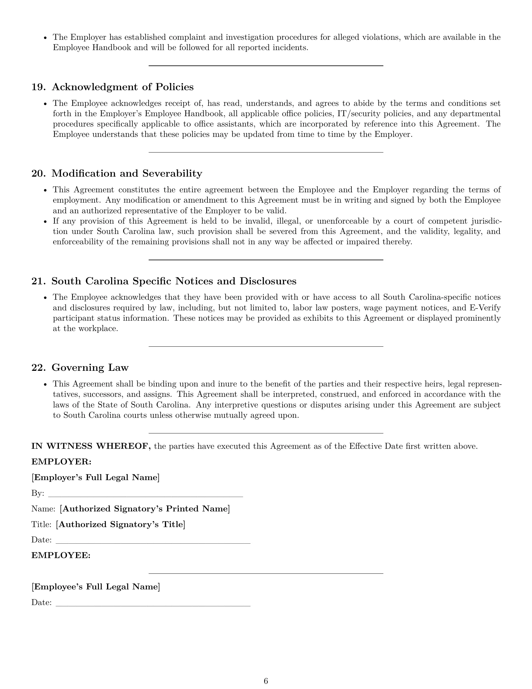 Preview page 6 of Pro South Carolina office assistant employment contract template