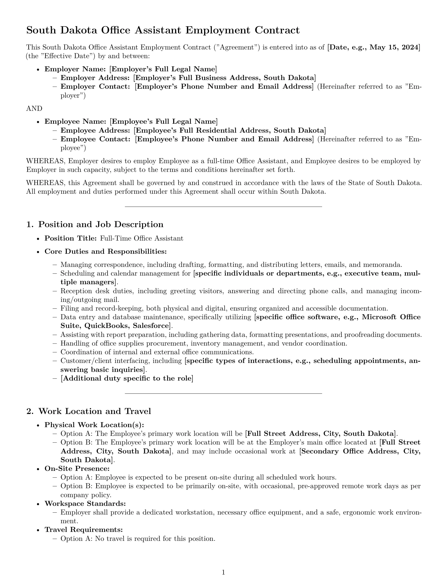 Preview page 1 of Pro South Dakota office assistant employment contract template