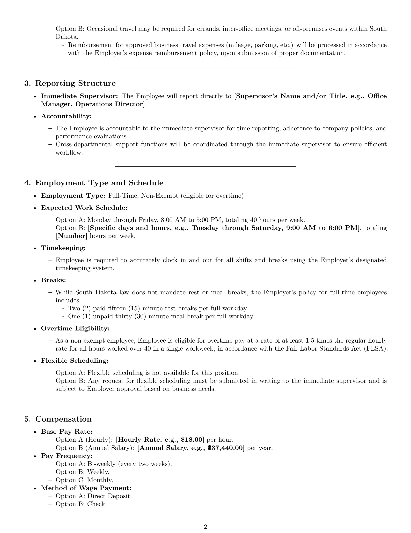 Preview page 2 of Pro South Dakota office assistant employment contract template