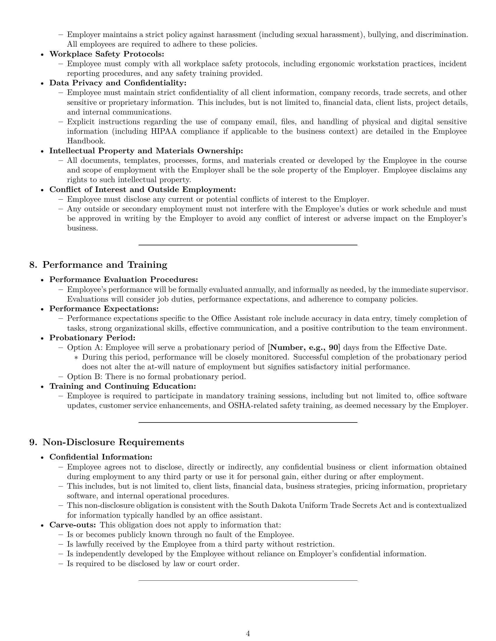 Preview page 4 of Pro South Dakota office assistant employment contract template