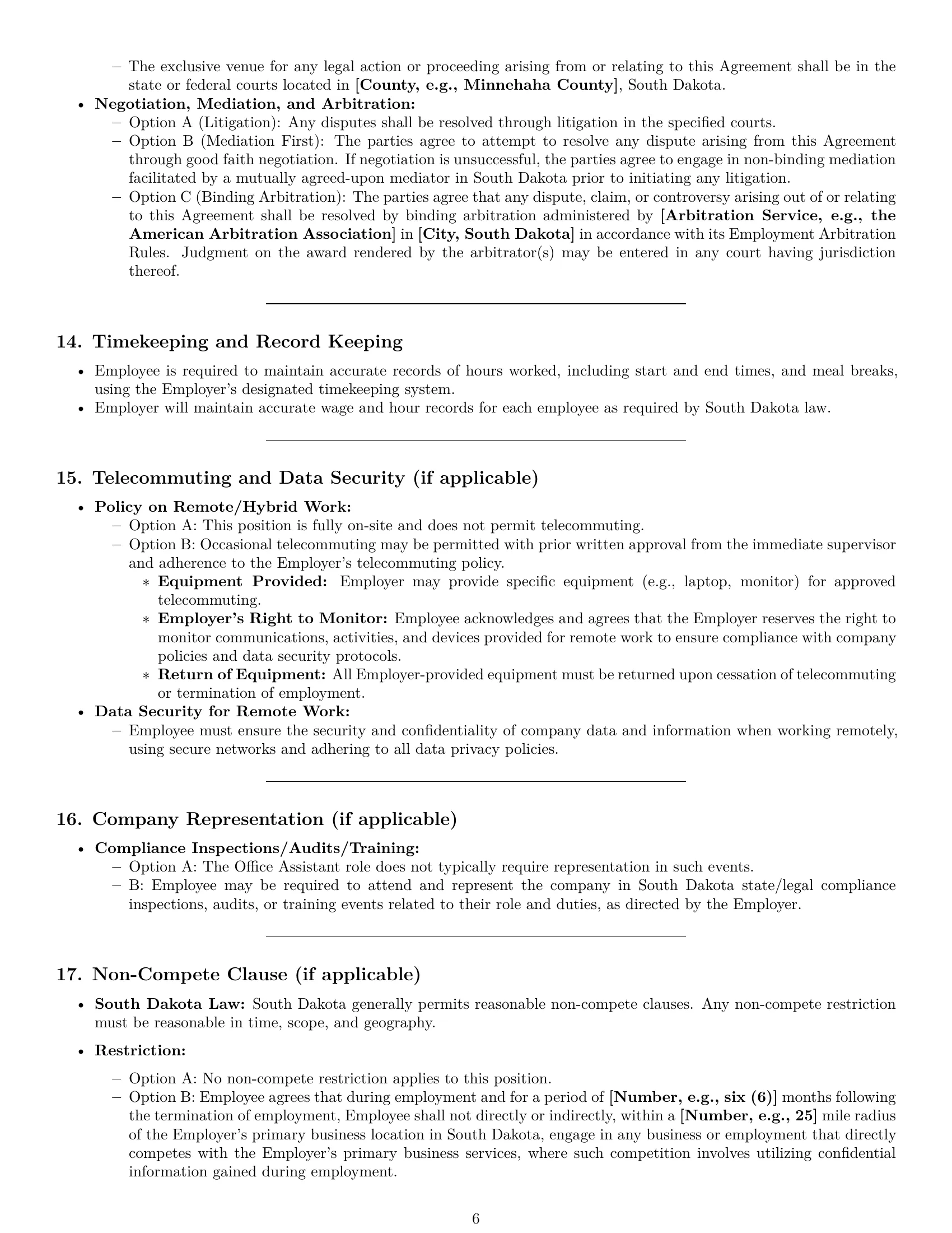 Preview page 6 of Pro South Dakota office assistant employment contract template