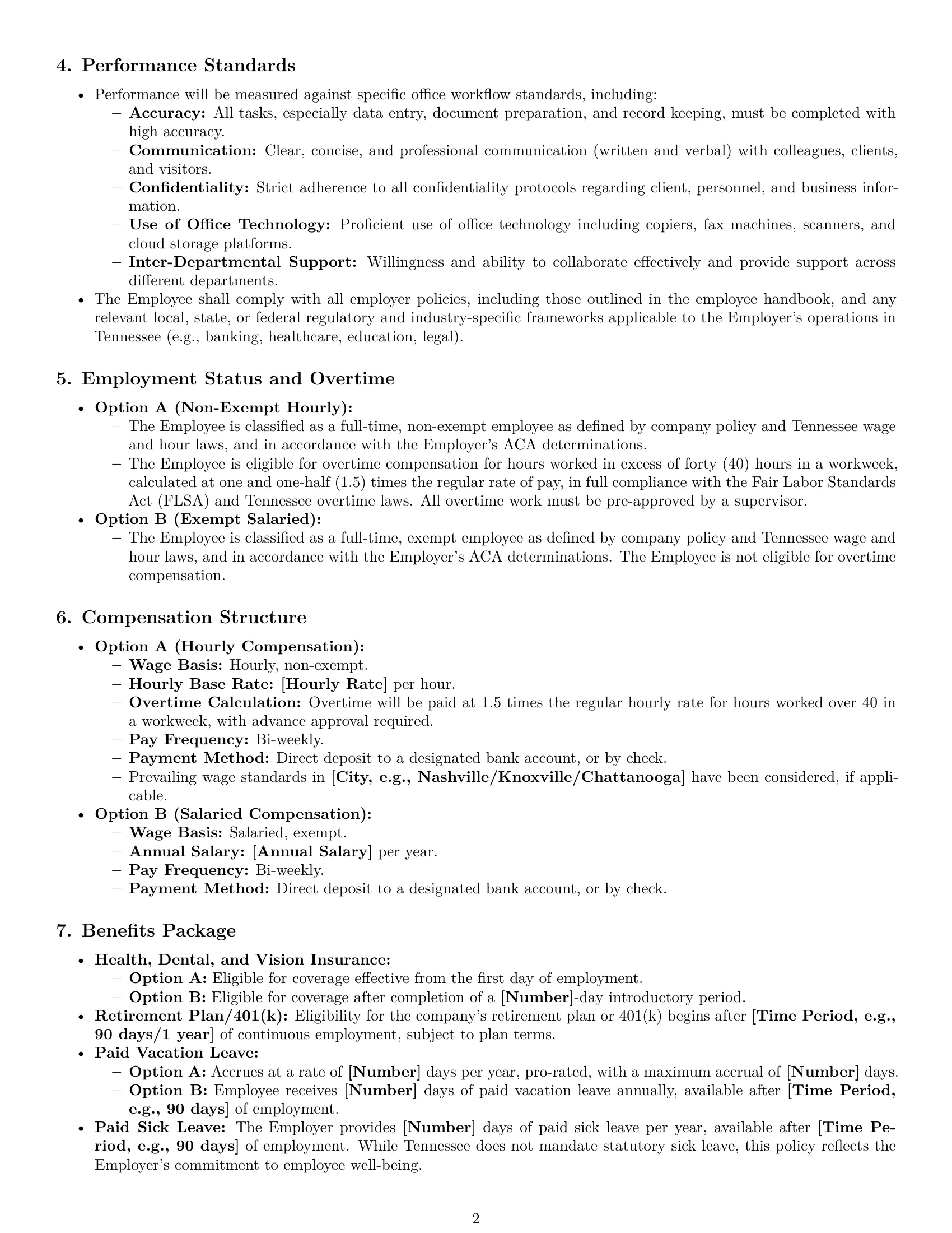 Preview page 2 of Pro Tennessee office assistant employment contract template