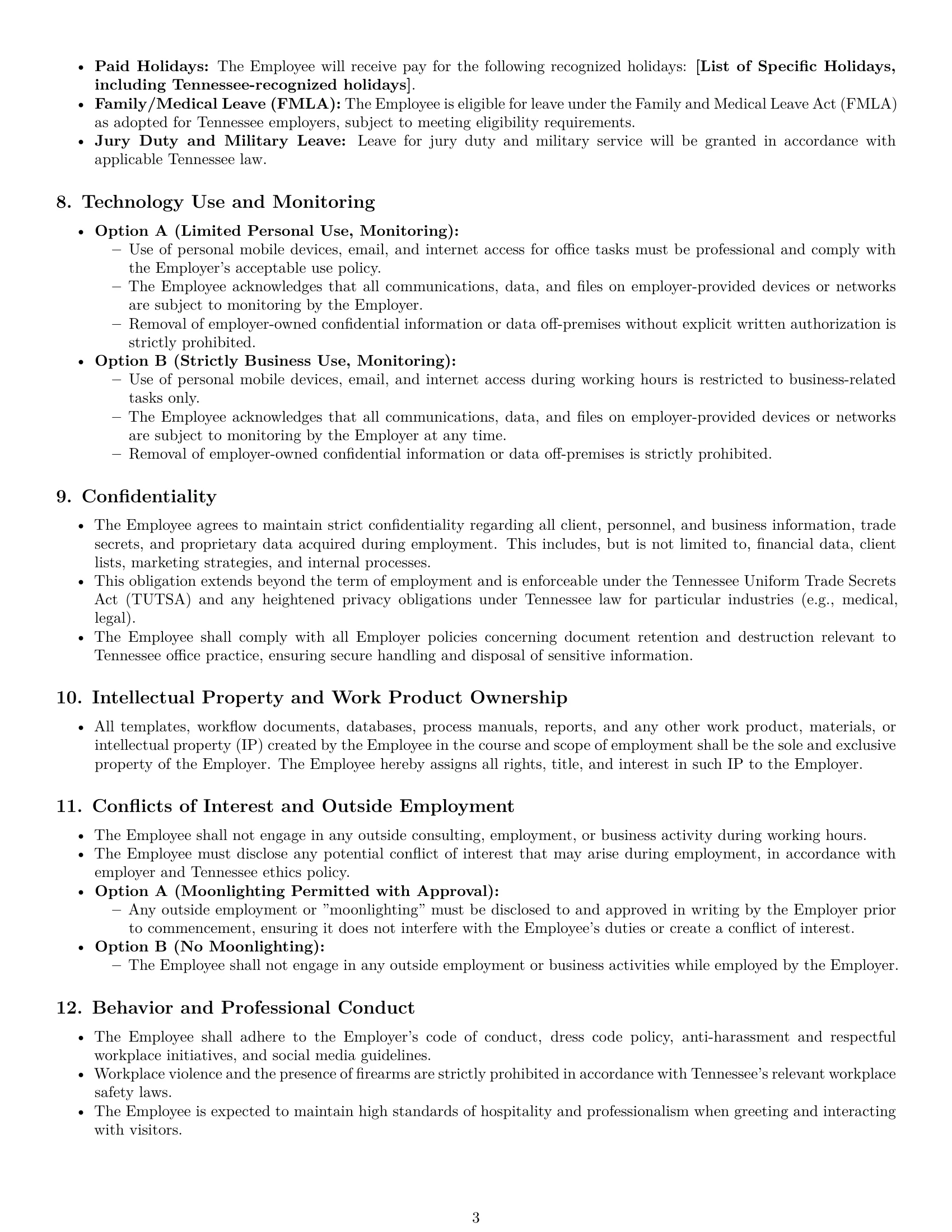 Preview page 3 of Pro Tennessee office assistant employment contract template