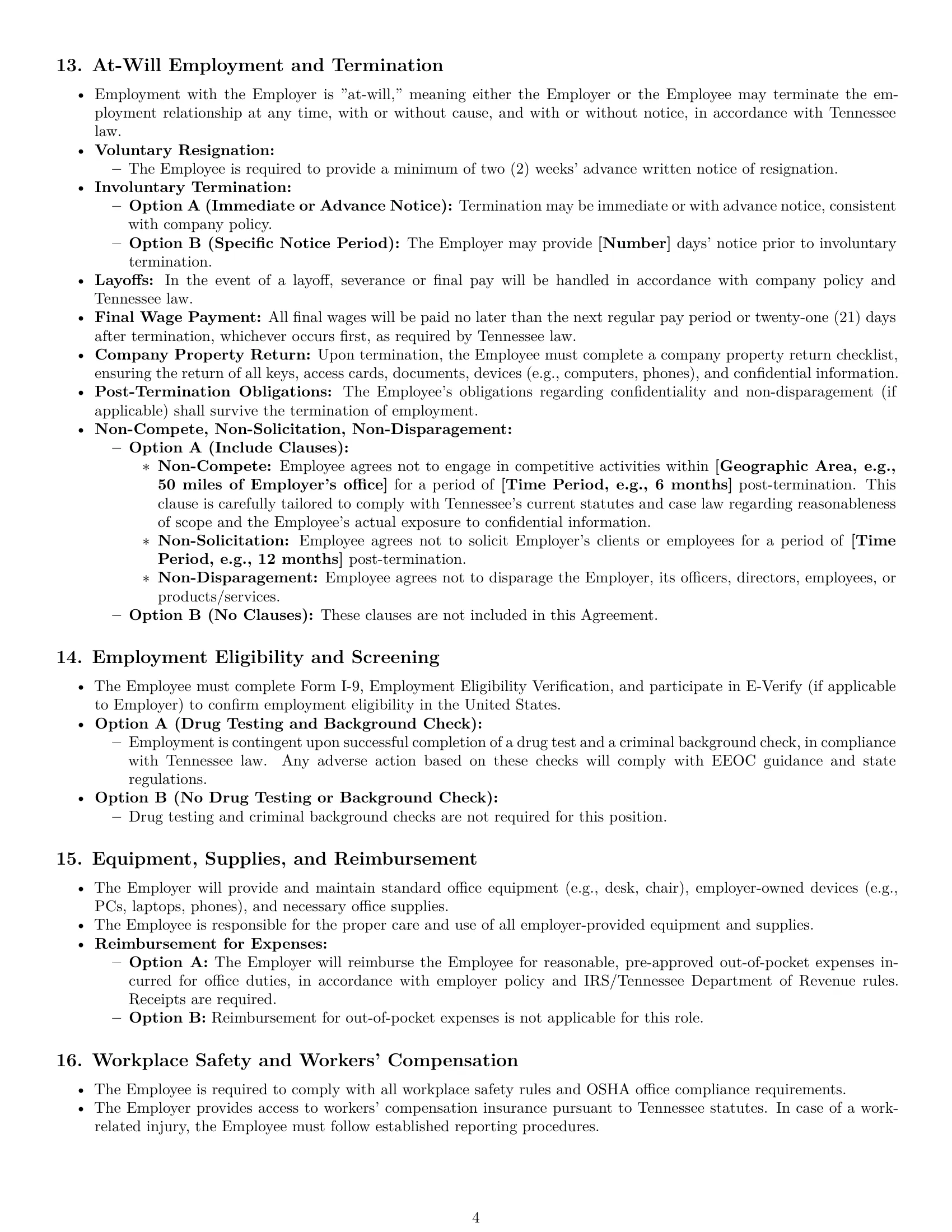 Preview page 4 of Pro Tennessee office assistant employment contract template