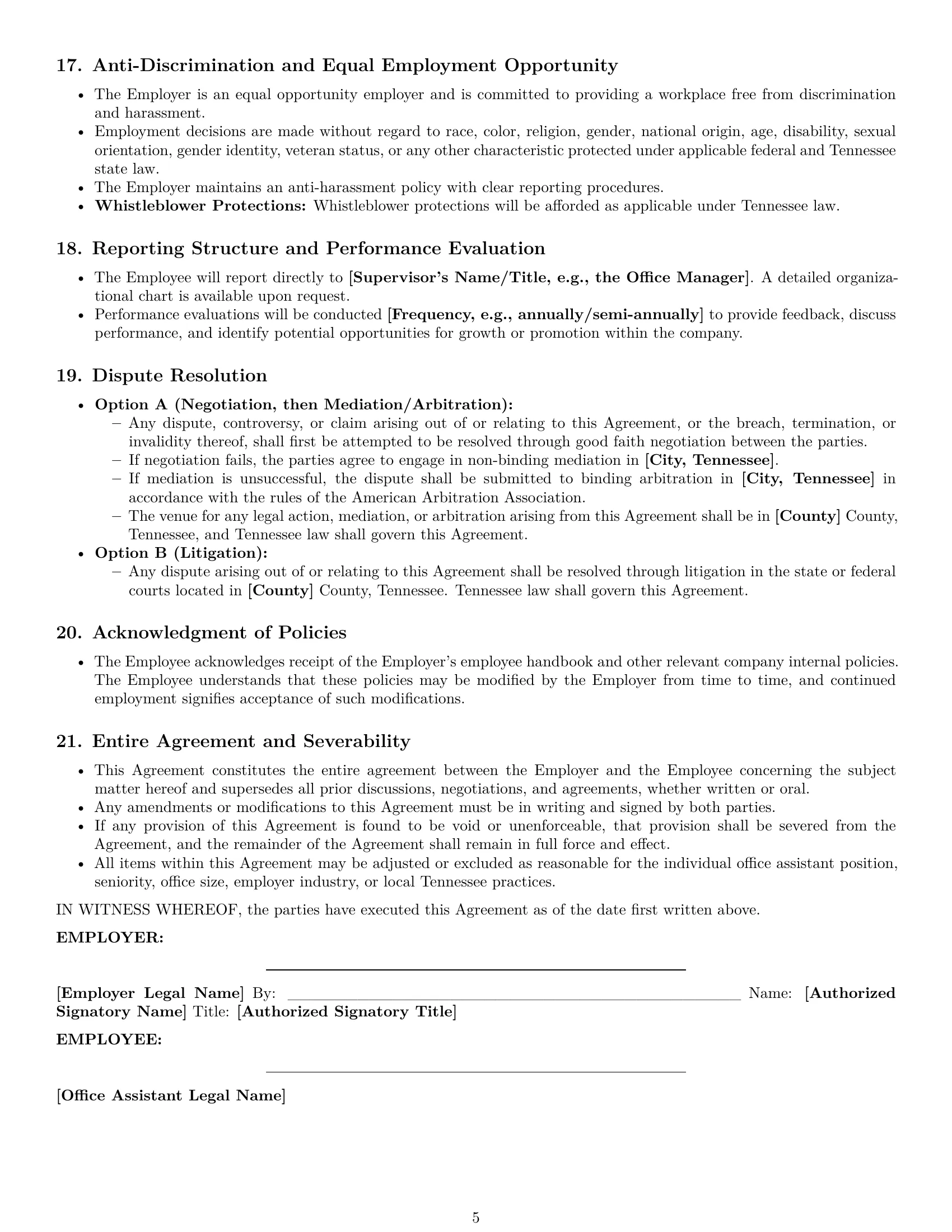Preview page 5 of Pro Tennessee office assistant employment contract template