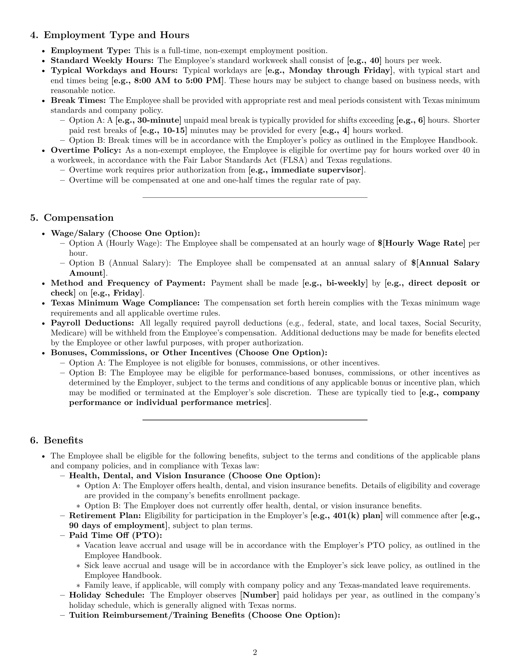 Preview page 2 of Pro Texas office assistant employment contract template