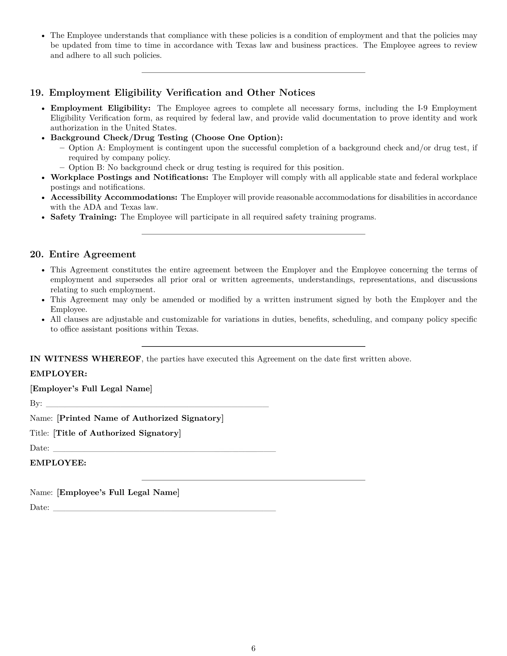 Preview page 6 of Pro Texas office assistant employment contract template