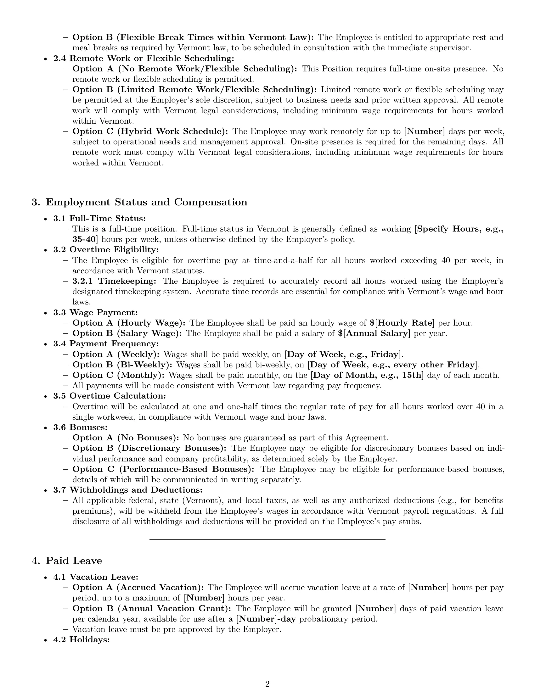 Preview page 2 of Pro Vermont office assistant employment contract template
