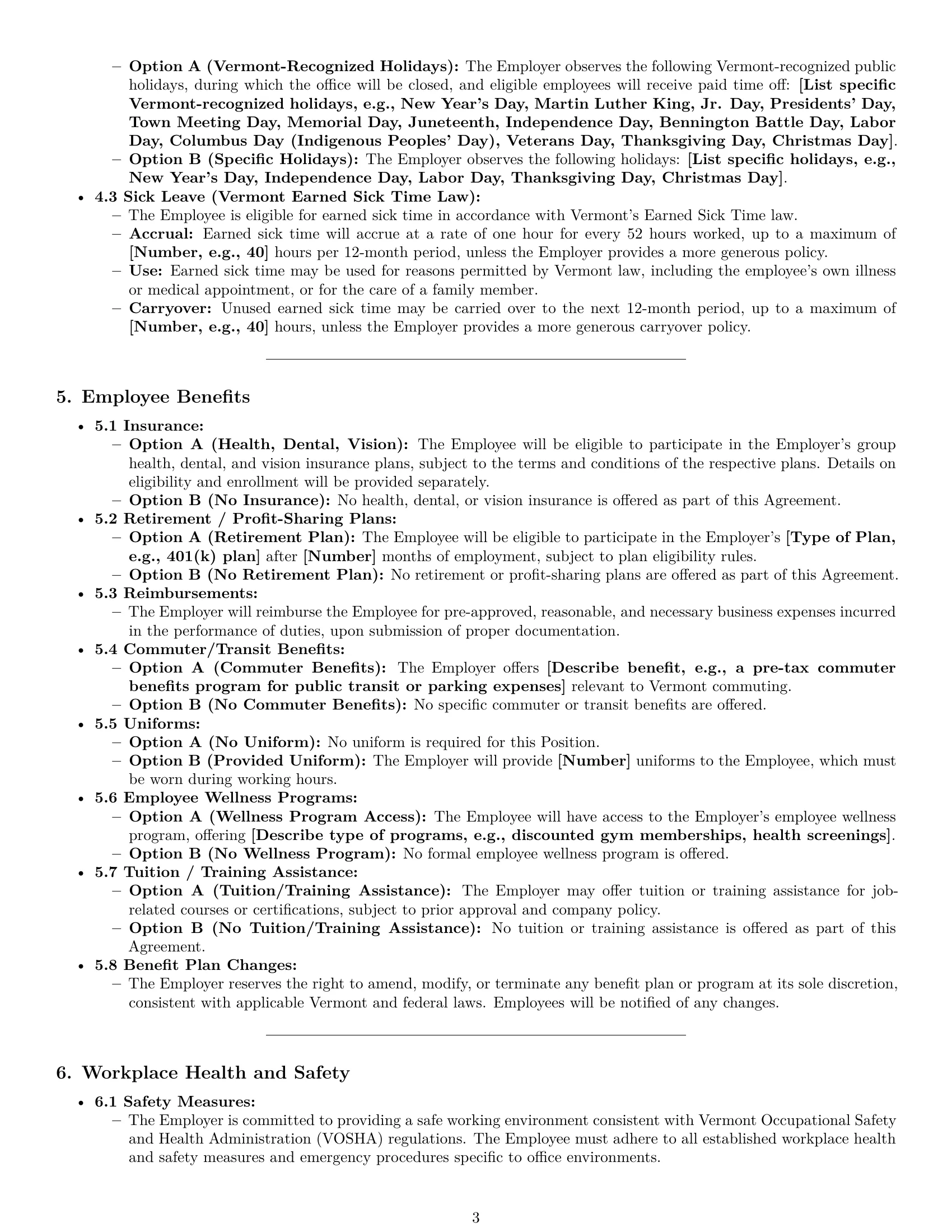 Preview page 3 of Pro Vermont office assistant employment contract template