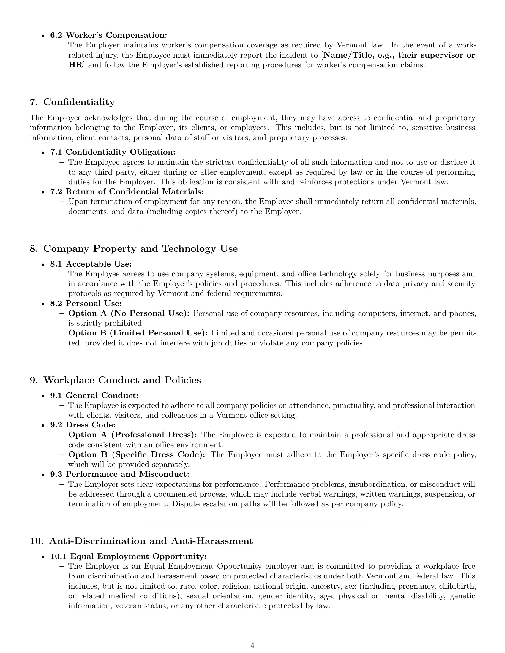 Preview page 4 of Pro Vermont office assistant employment contract template