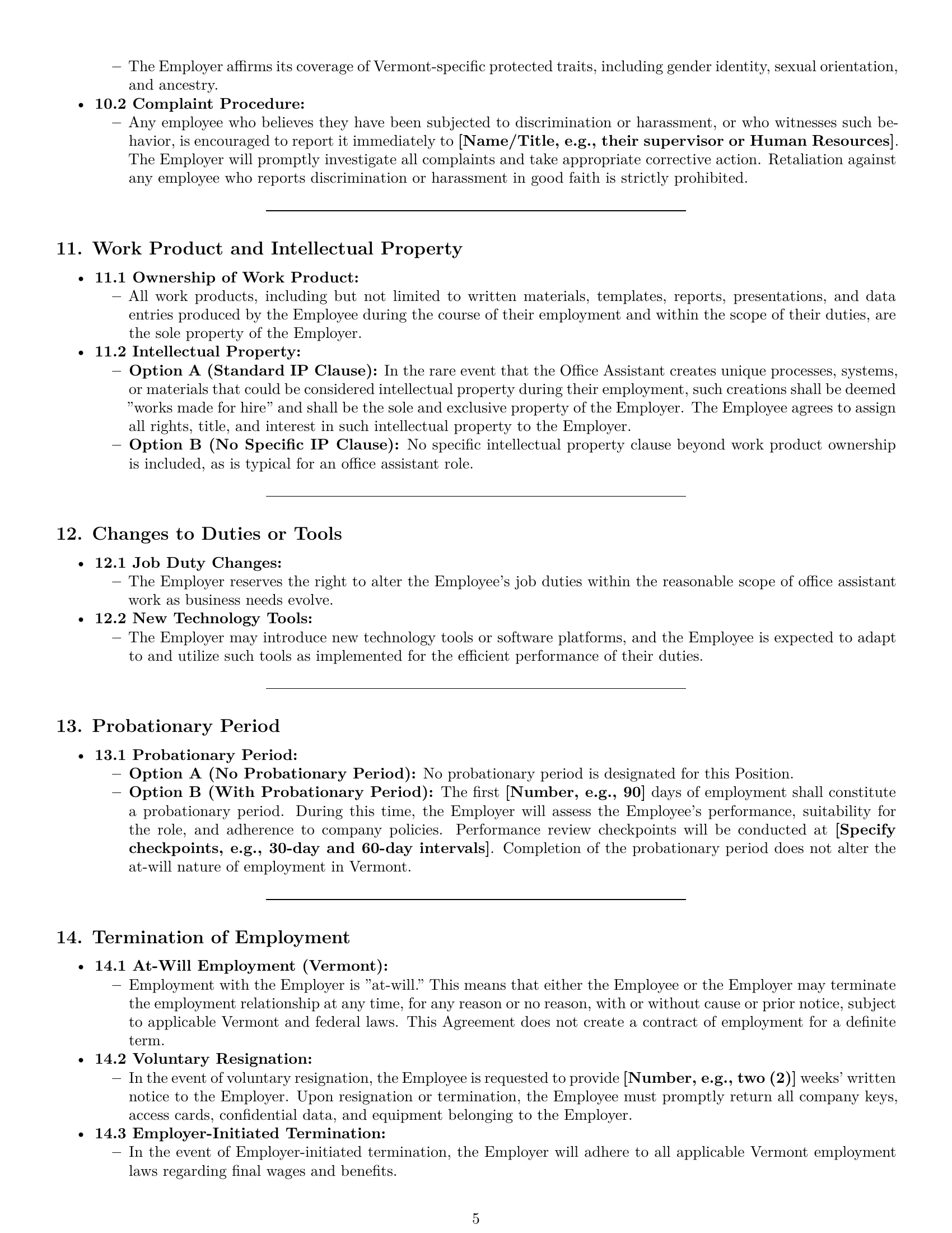 Preview page 5 of Pro Vermont office assistant employment contract template