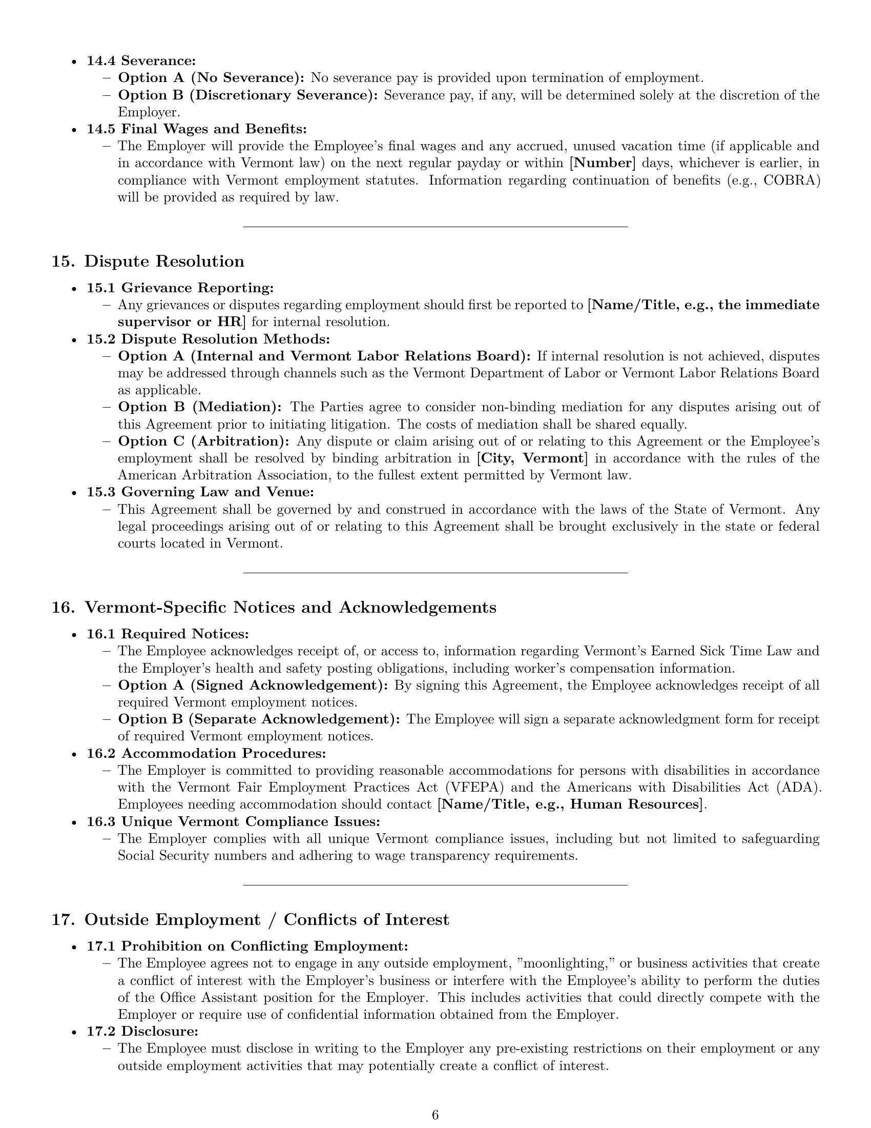 Preview page 6 of Pro Vermont office assistant employment contract template