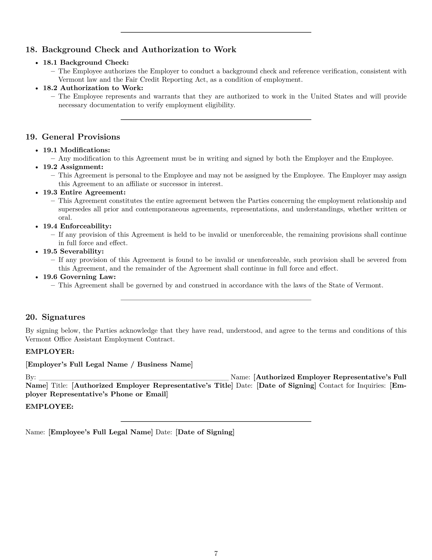 Preview page 7 of Pro Vermont office assistant employment contract template