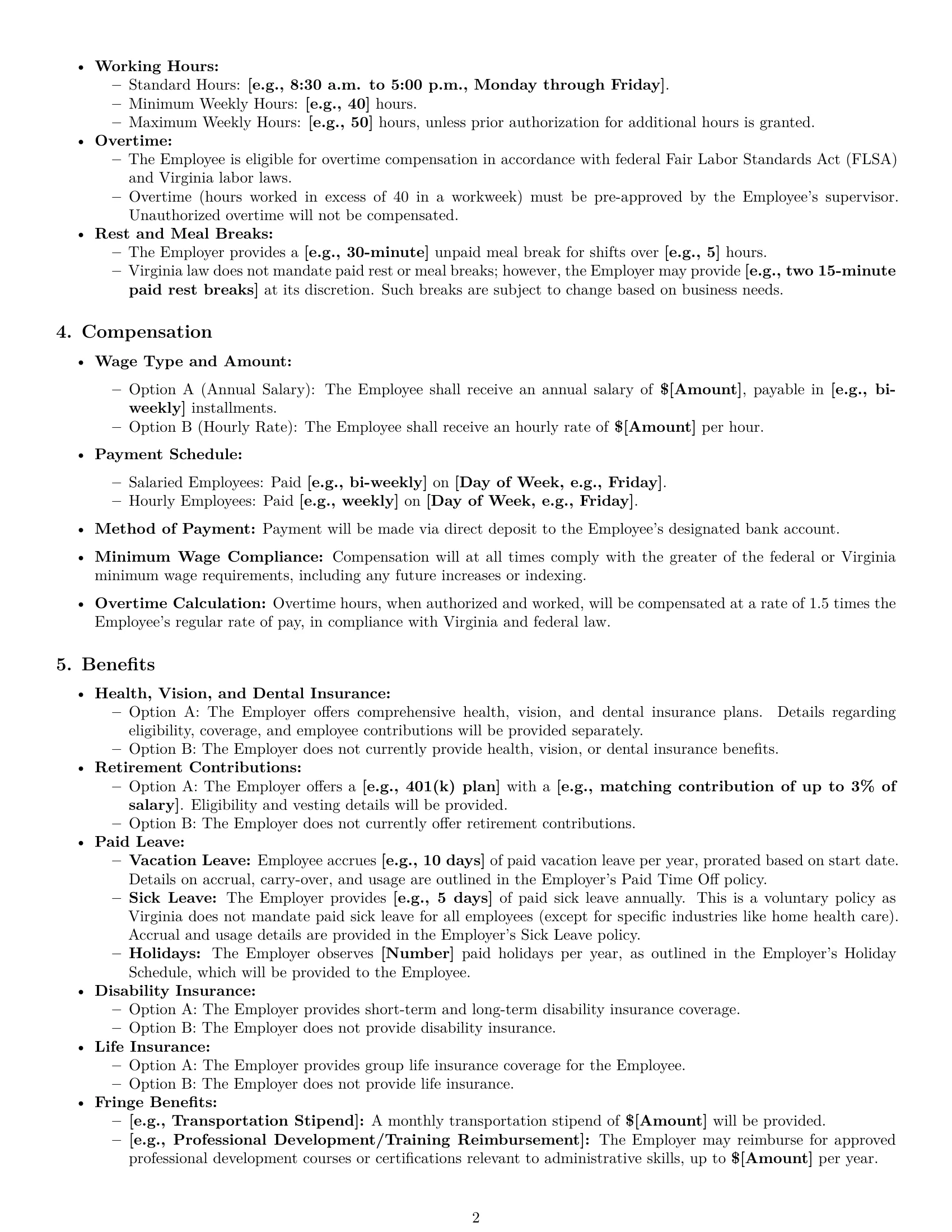 Preview page 2 of Pro Virginia office assistant employment contract template