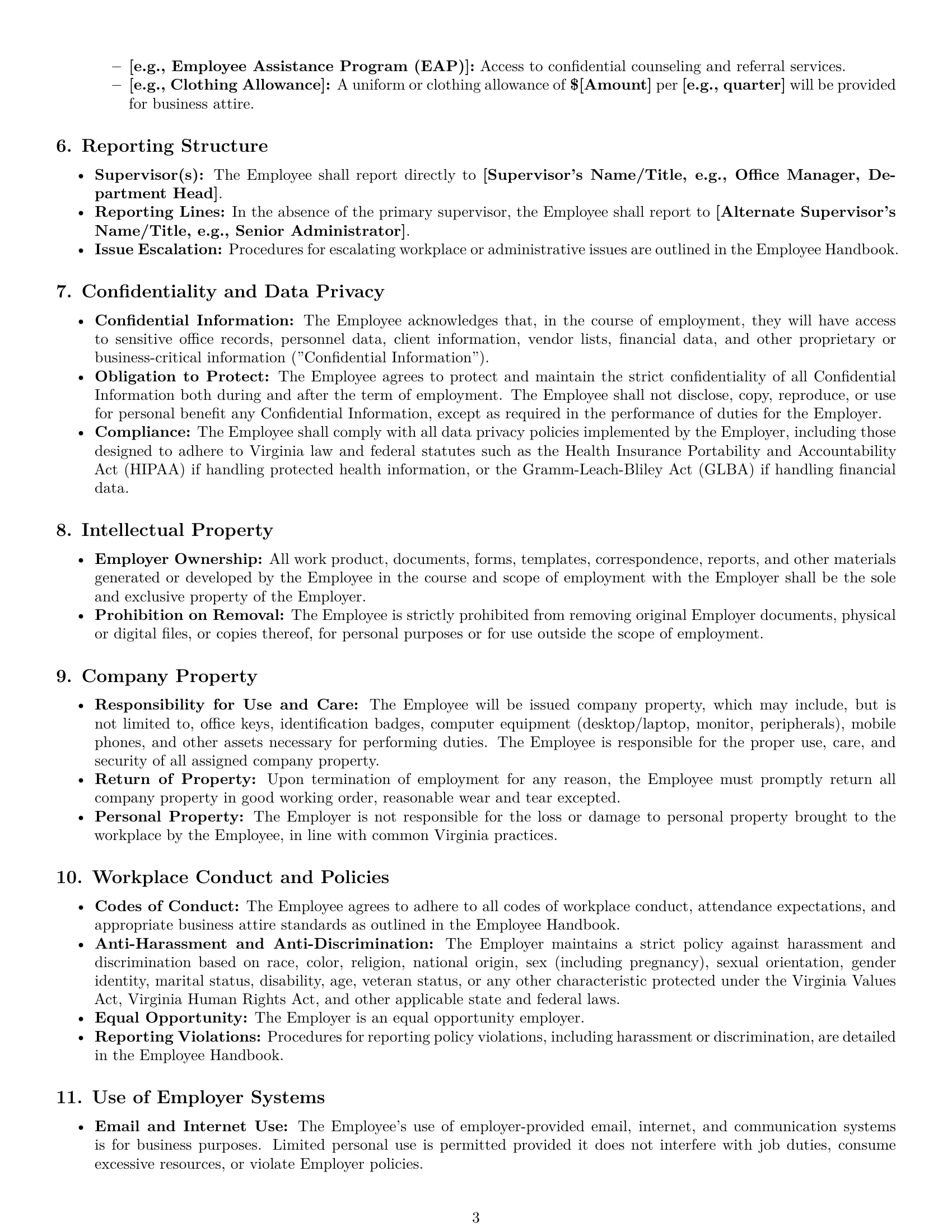 Preview page 3 of Pro Virginia office assistant employment contract template