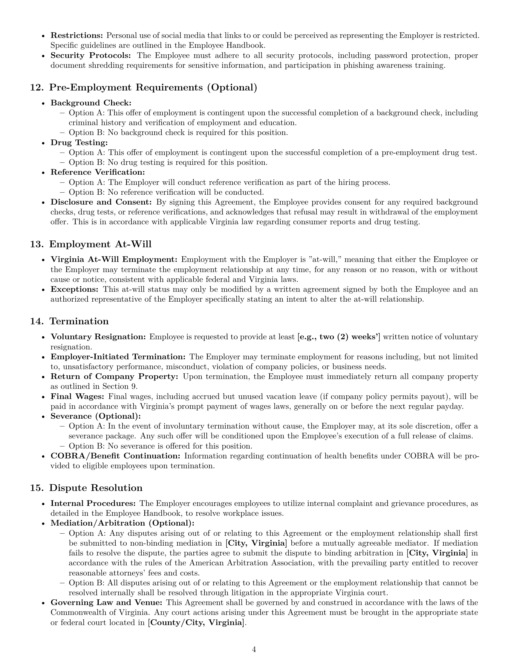 Preview page 4 of Pro Virginia office assistant employment contract template