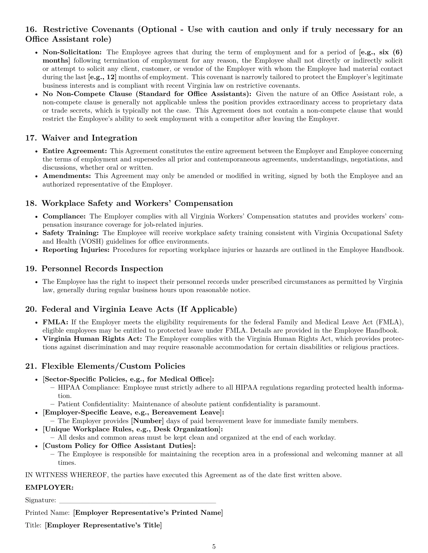 Preview page 5 of Pro Virginia office assistant employment contract template