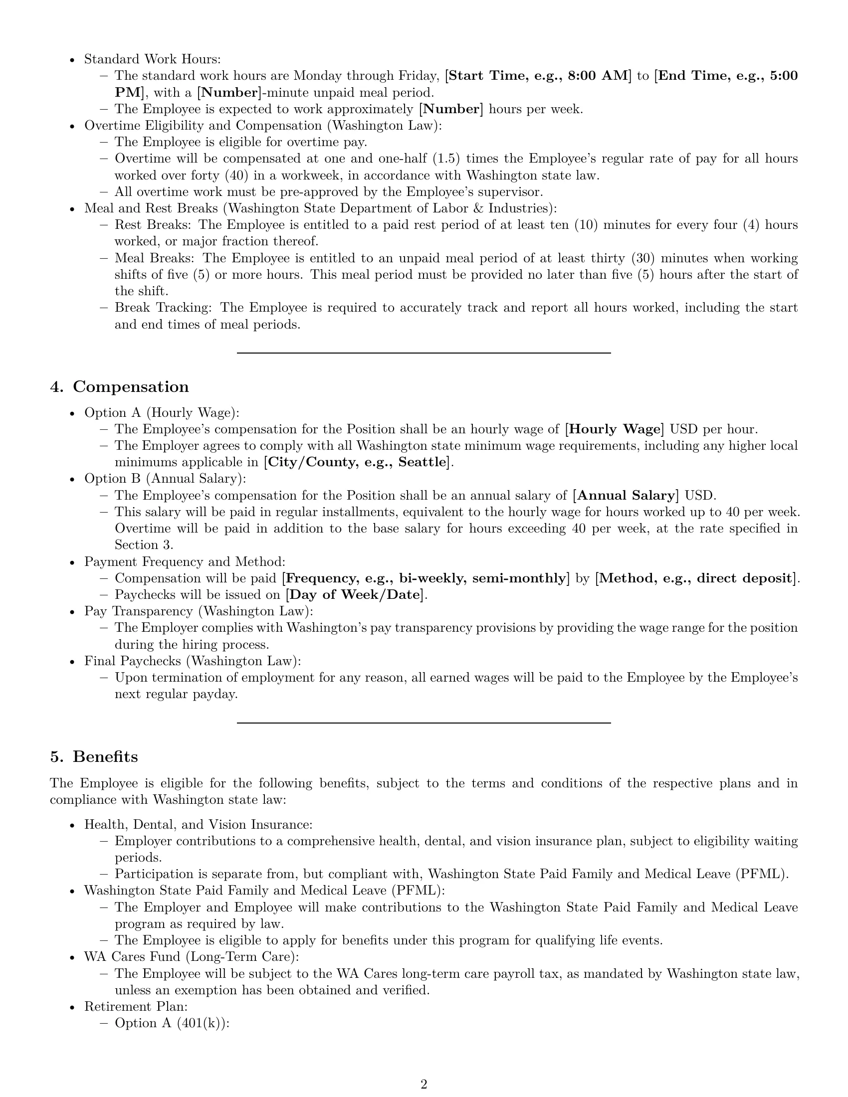 Preview page 2 of Pro Washington office assistant employment contract template