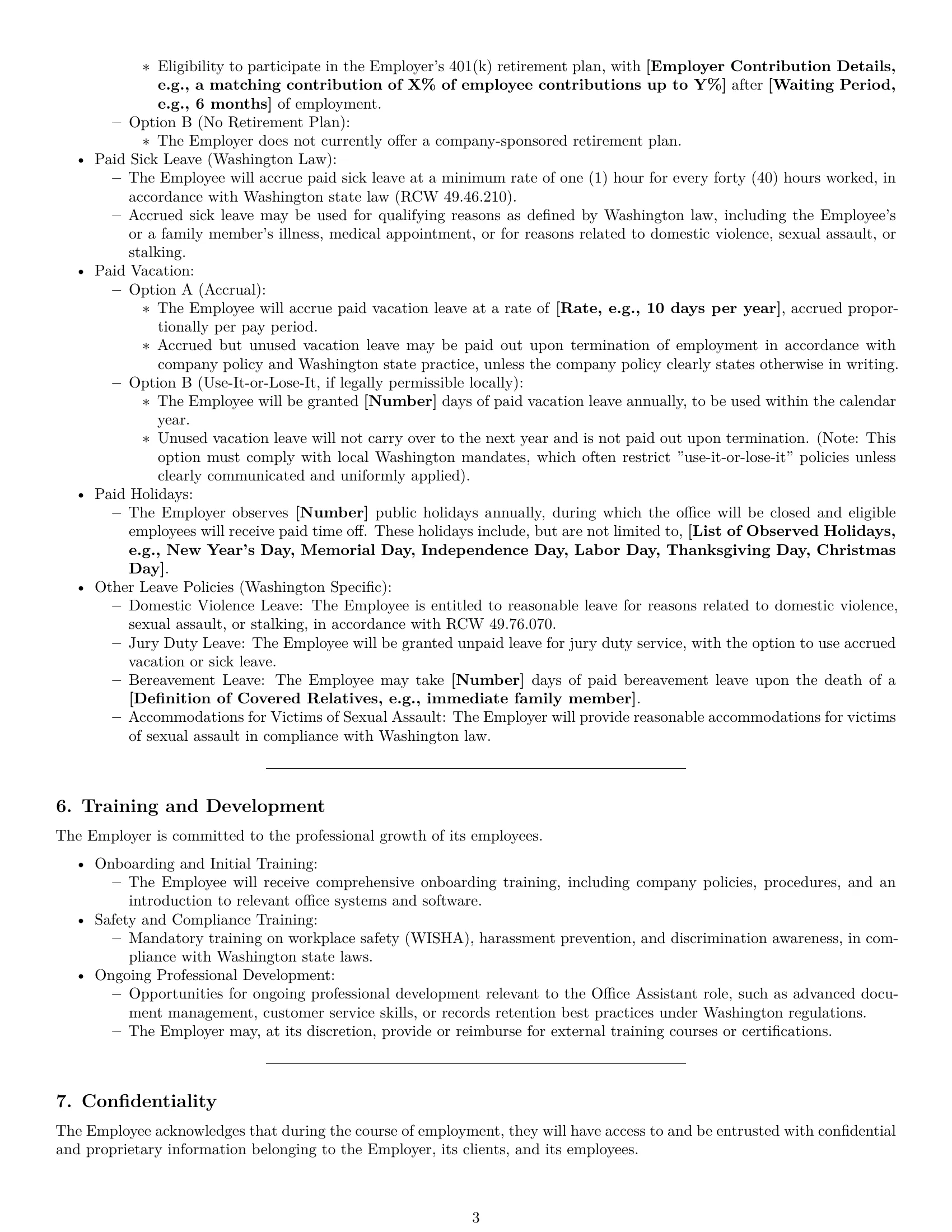 Preview page 3 of Pro Washington office assistant employment contract template