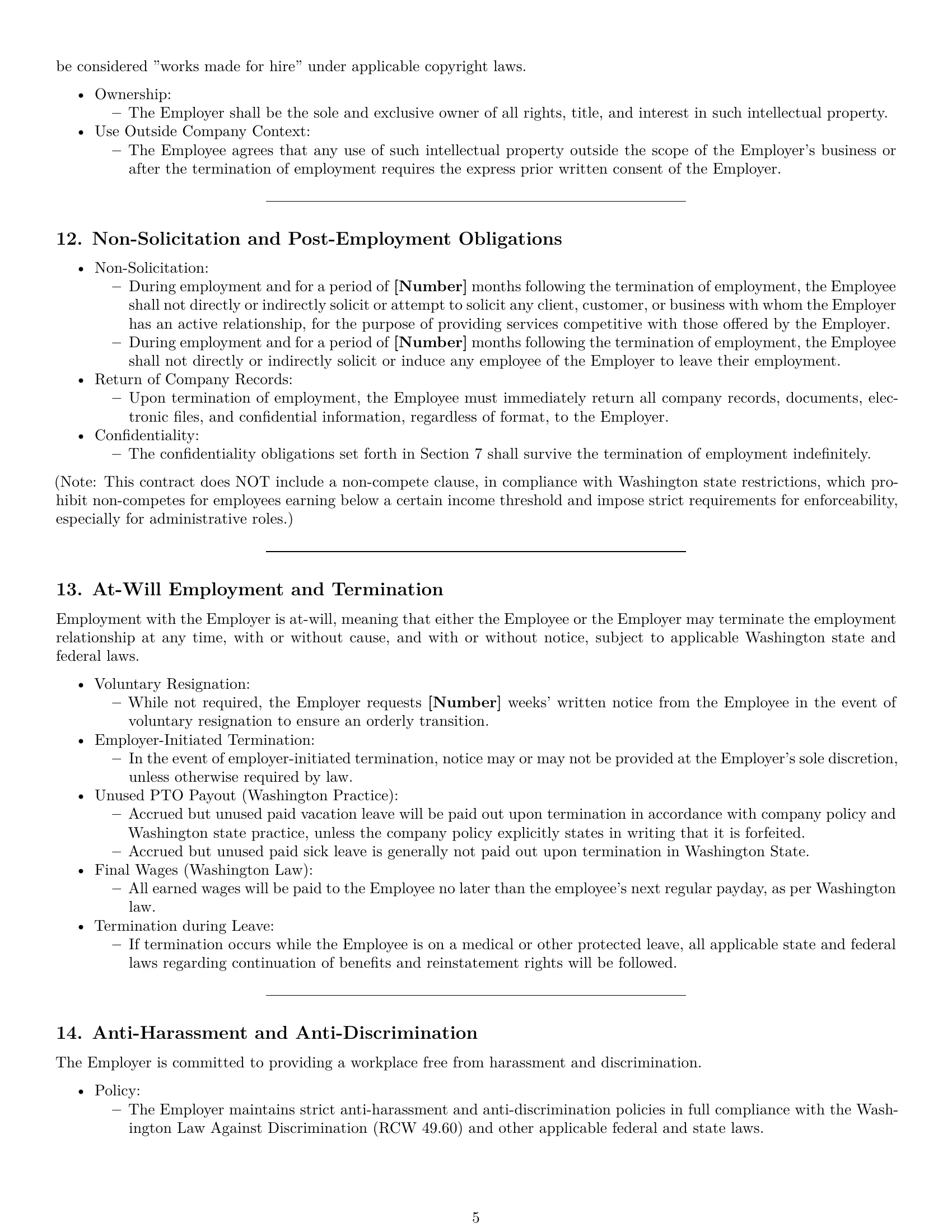 Preview page 5 of Pro Washington office assistant employment contract template