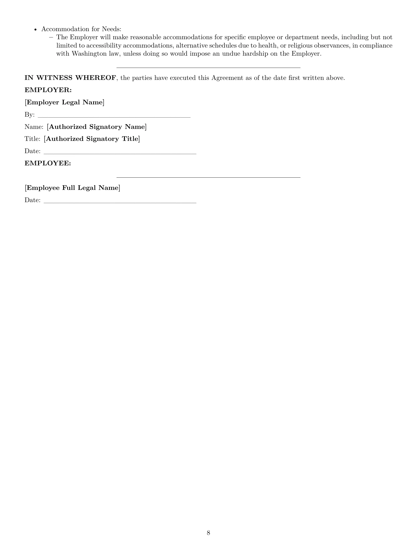 Preview page 8 of Pro Washington office assistant employment contract template