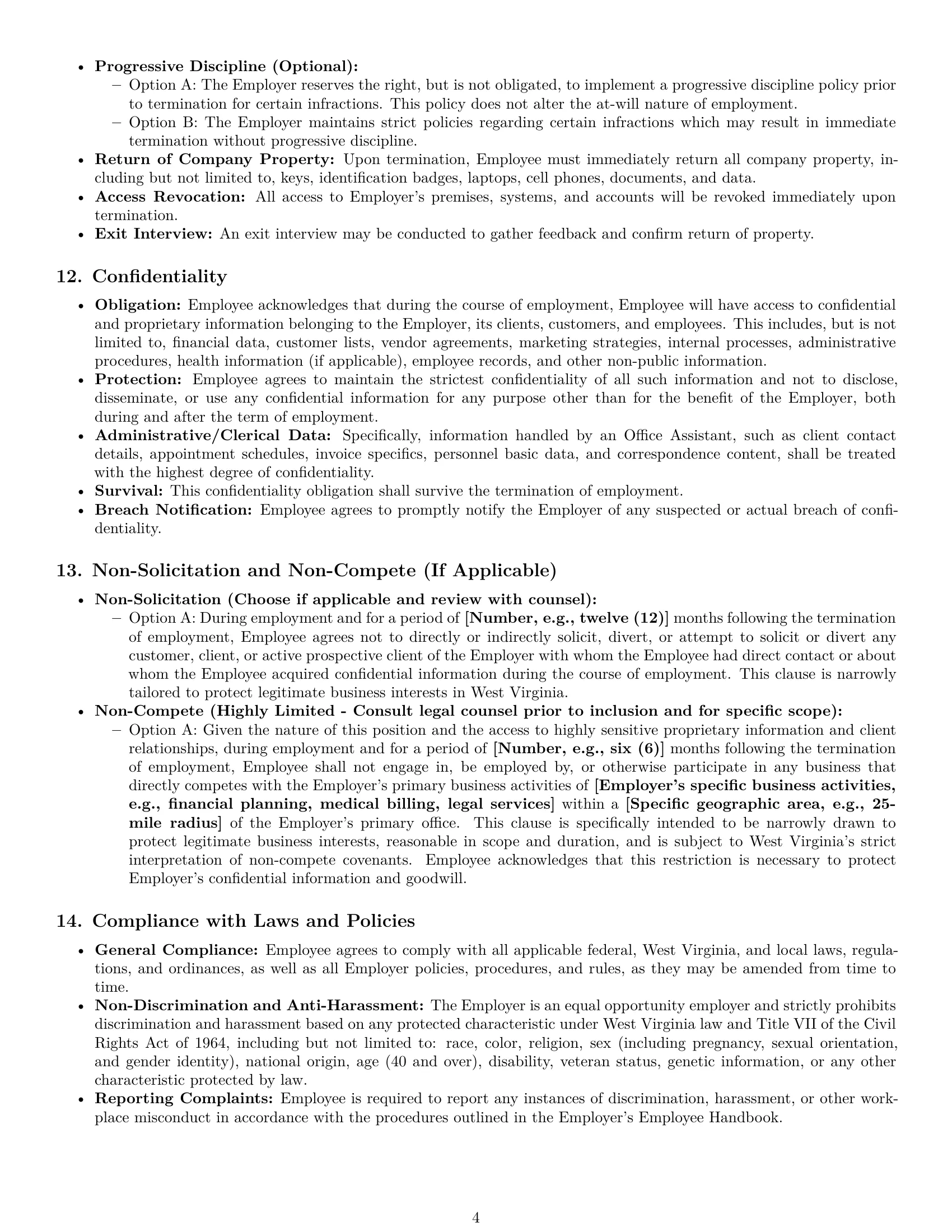 Preview page 4 of Pro West Virginia office assistant employment contract template