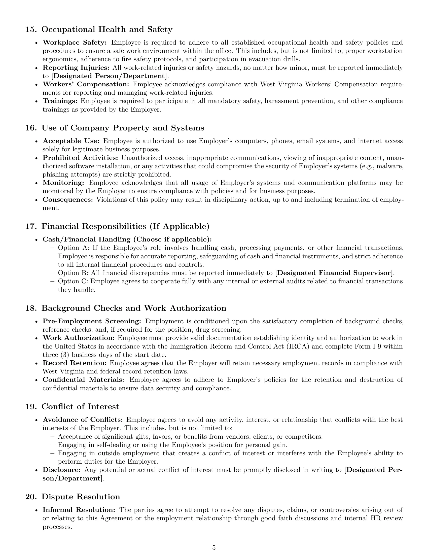 Preview page 5 of Pro West Virginia office assistant employment contract template