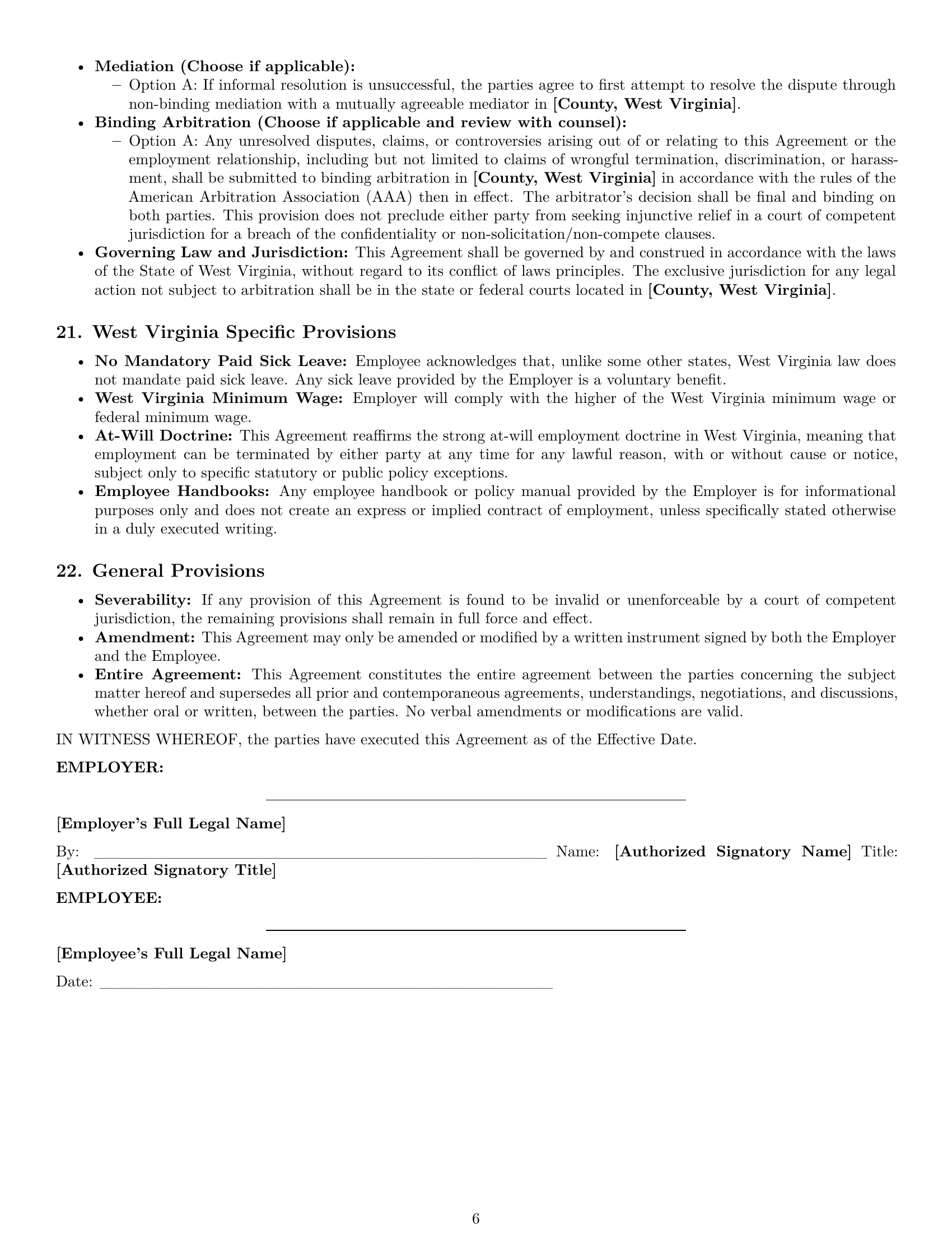Preview page 6 of Pro West Virginia office assistant employment contract template