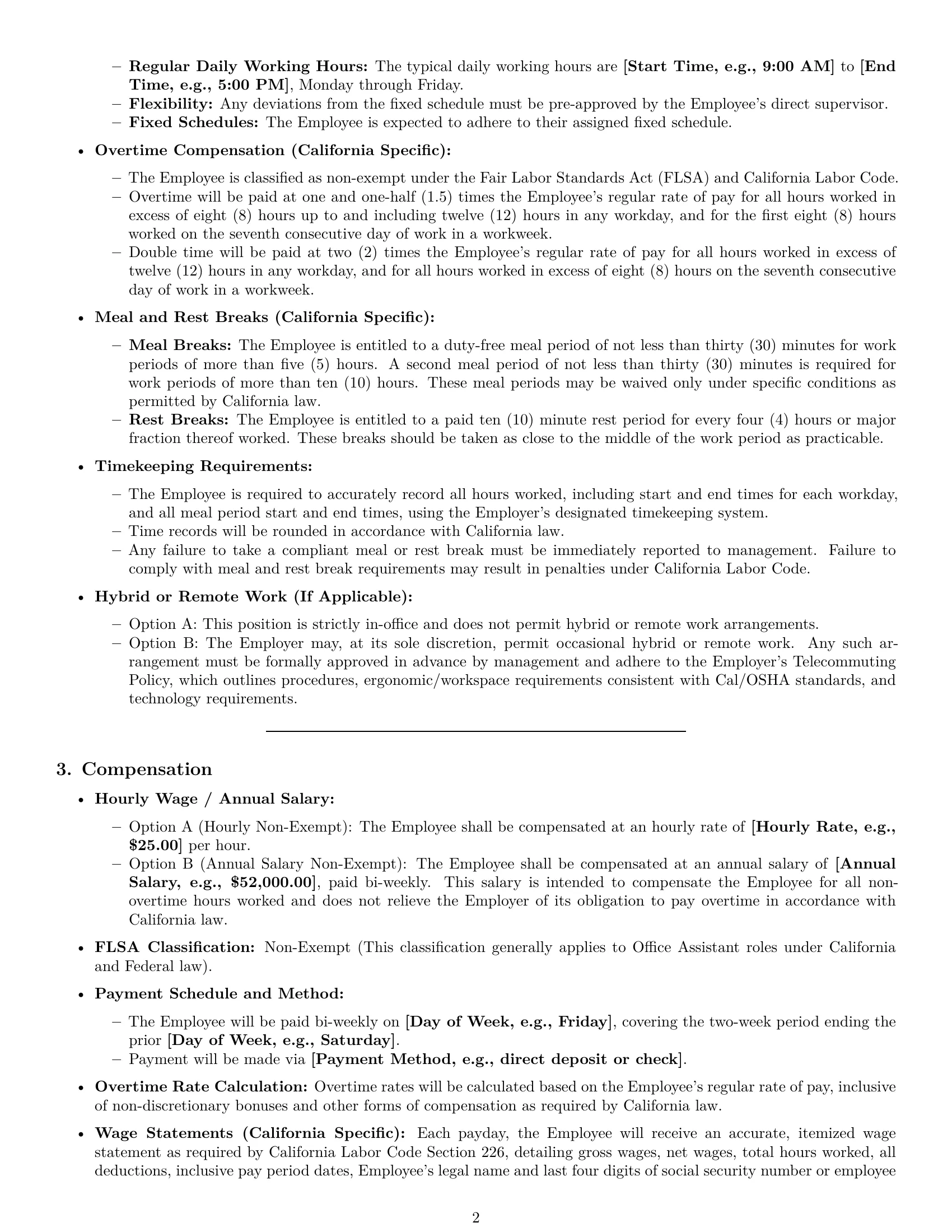 Preview page 2 of Pro California office assistant employment contract template