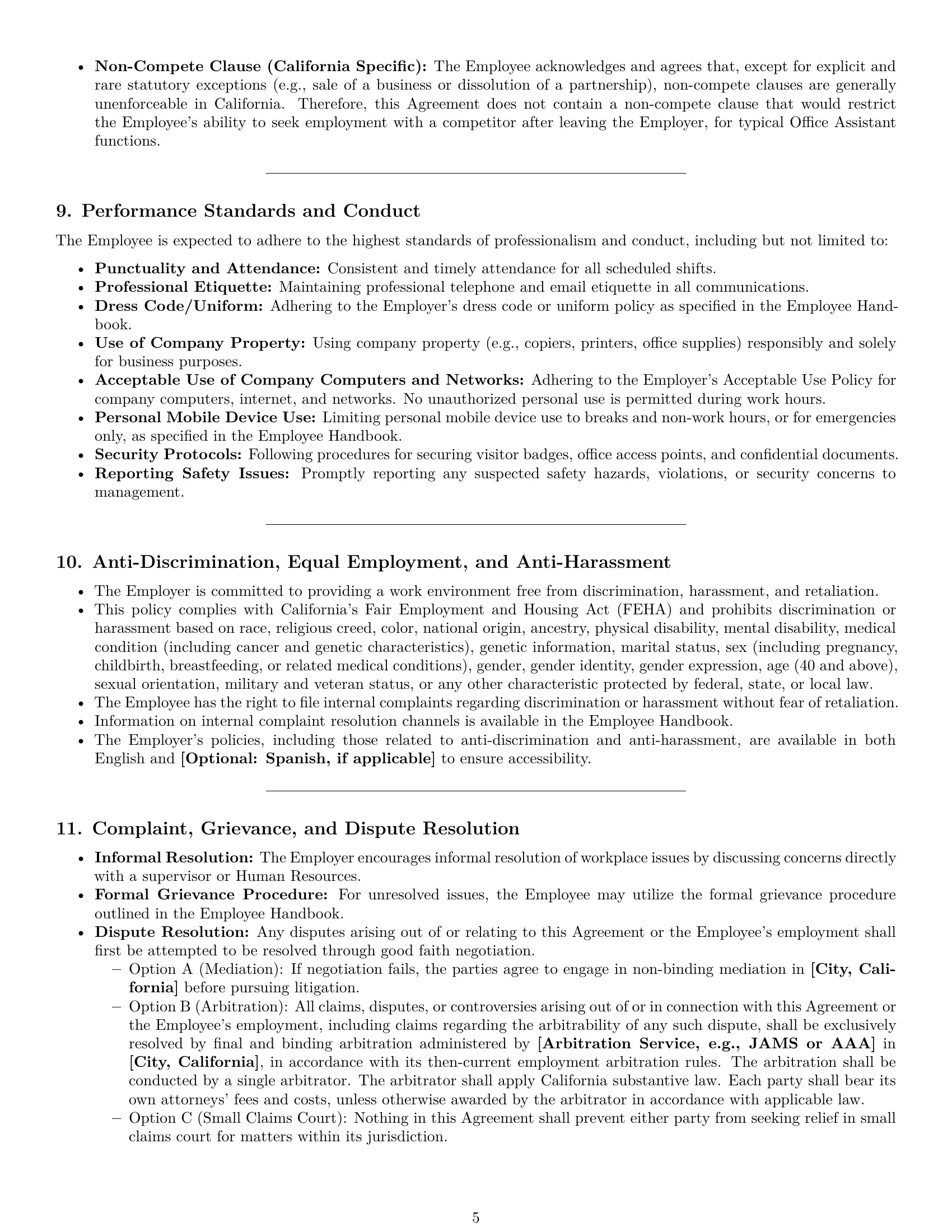 Preview page 5 of Pro California office assistant employment contract template