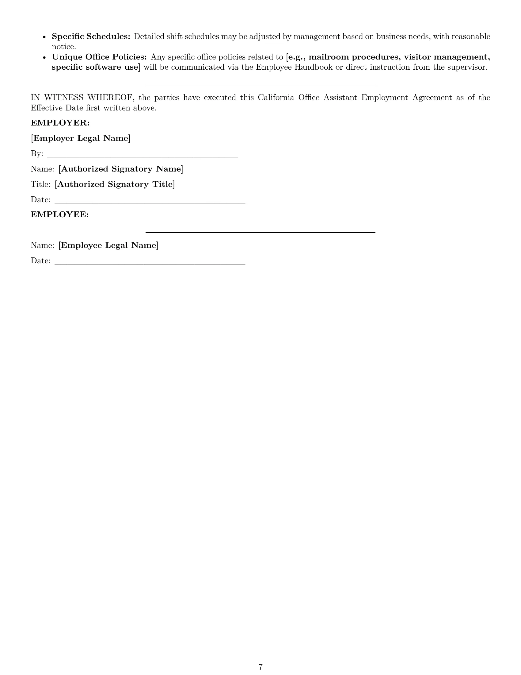 Preview page 7 of Pro California office assistant employment contract template