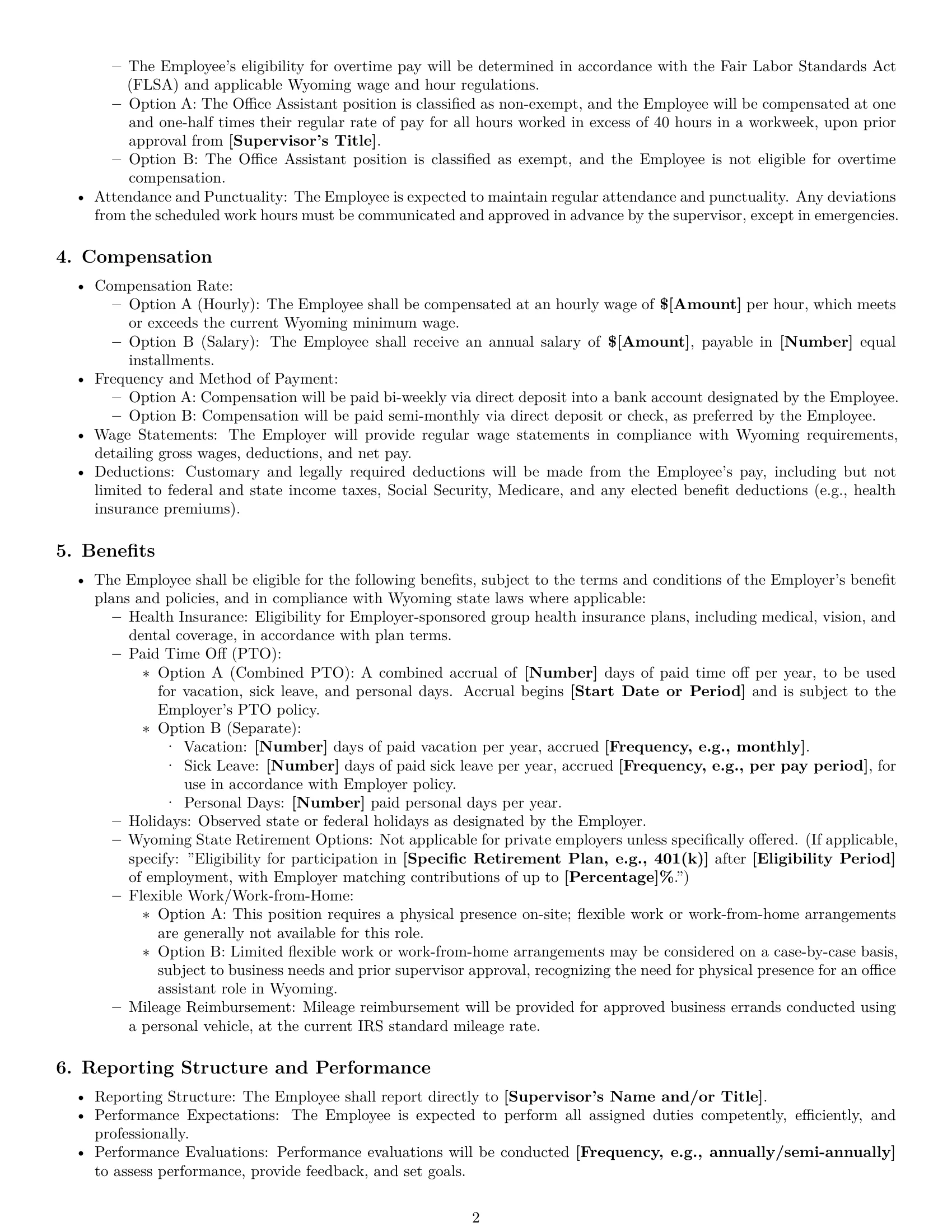 Preview page 2 of Pro Wyoming office assistant employment contract template