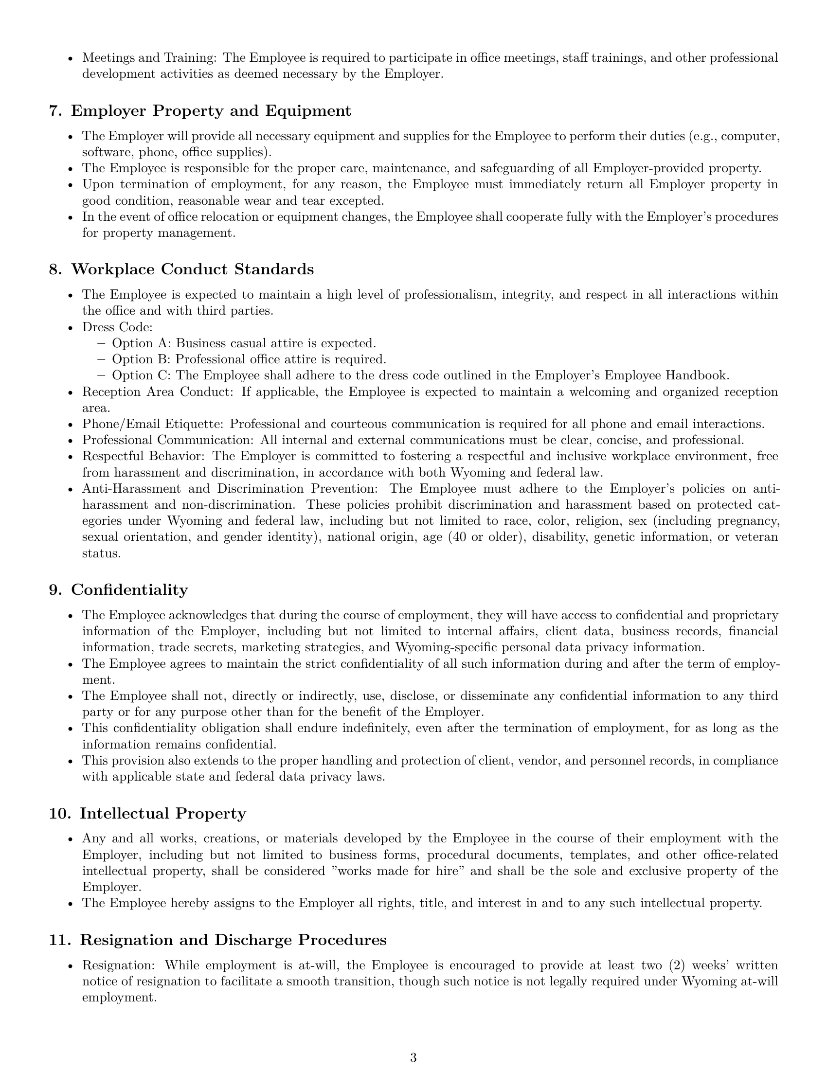 Preview page 3 of Pro Wyoming office assistant employment contract template