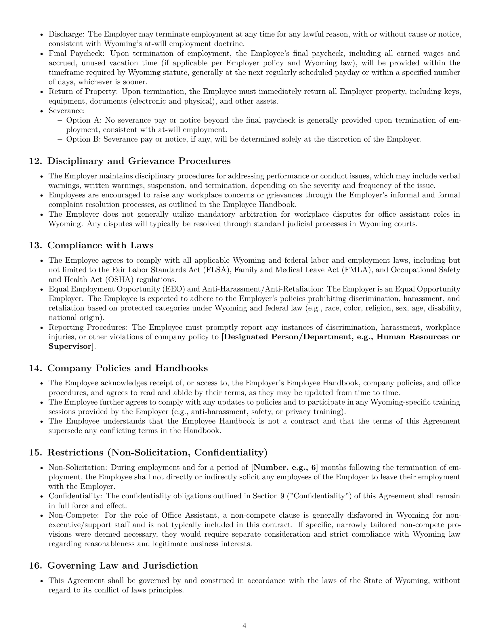 Preview page 4 of Pro Wyoming office assistant employment contract template