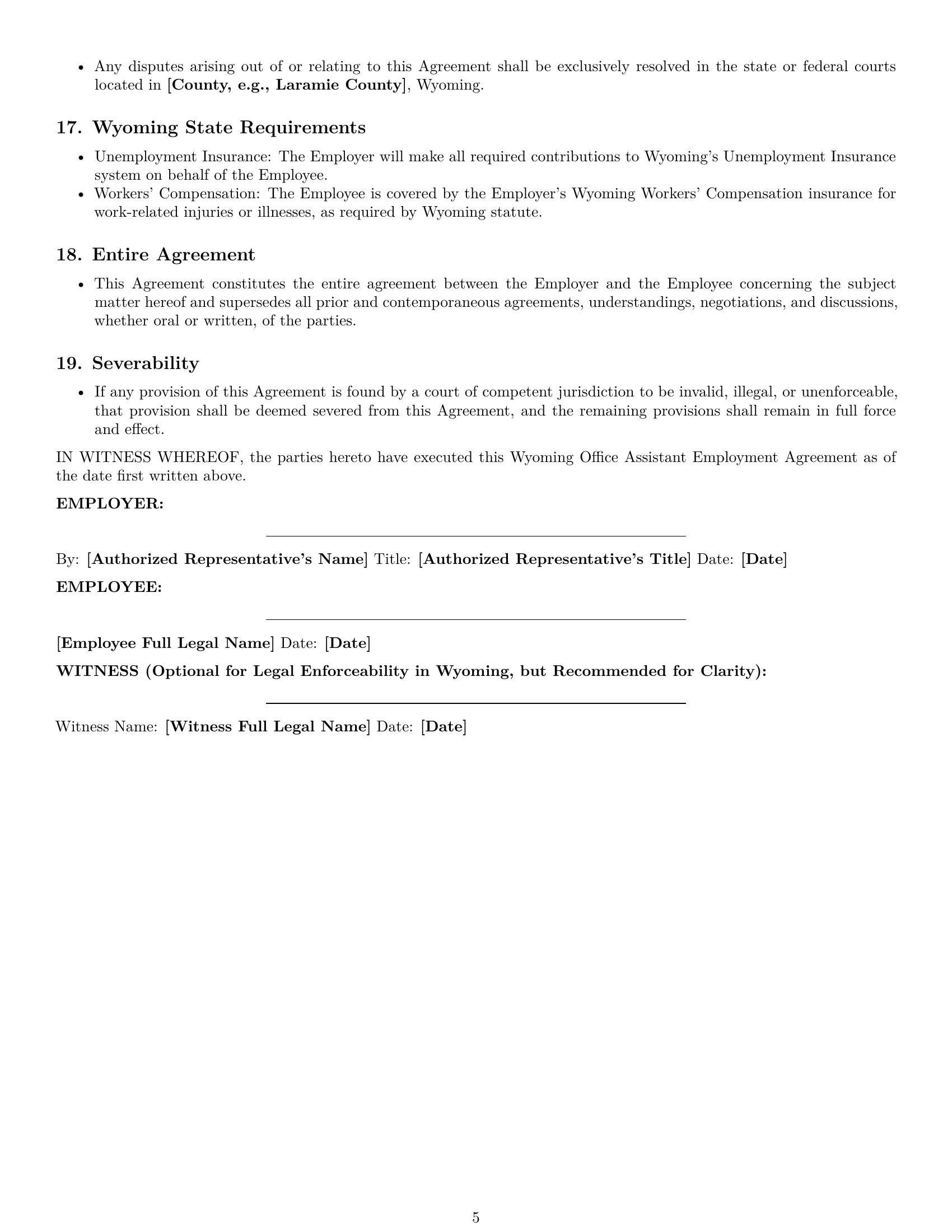 Preview page 5 of Pro Wyoming office assistant employment contract template