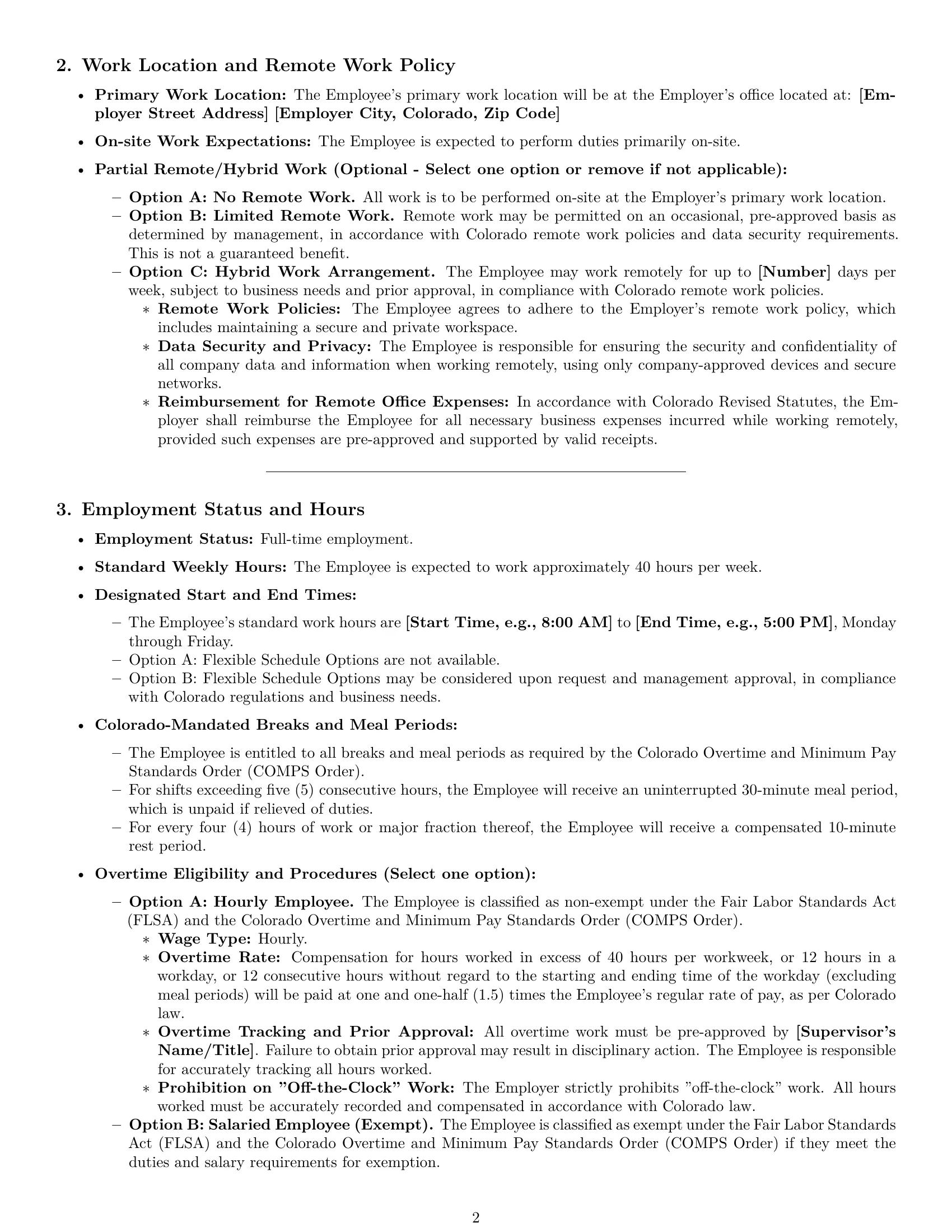 Preview page 2 of Pro Colorado office assistant employment contract template