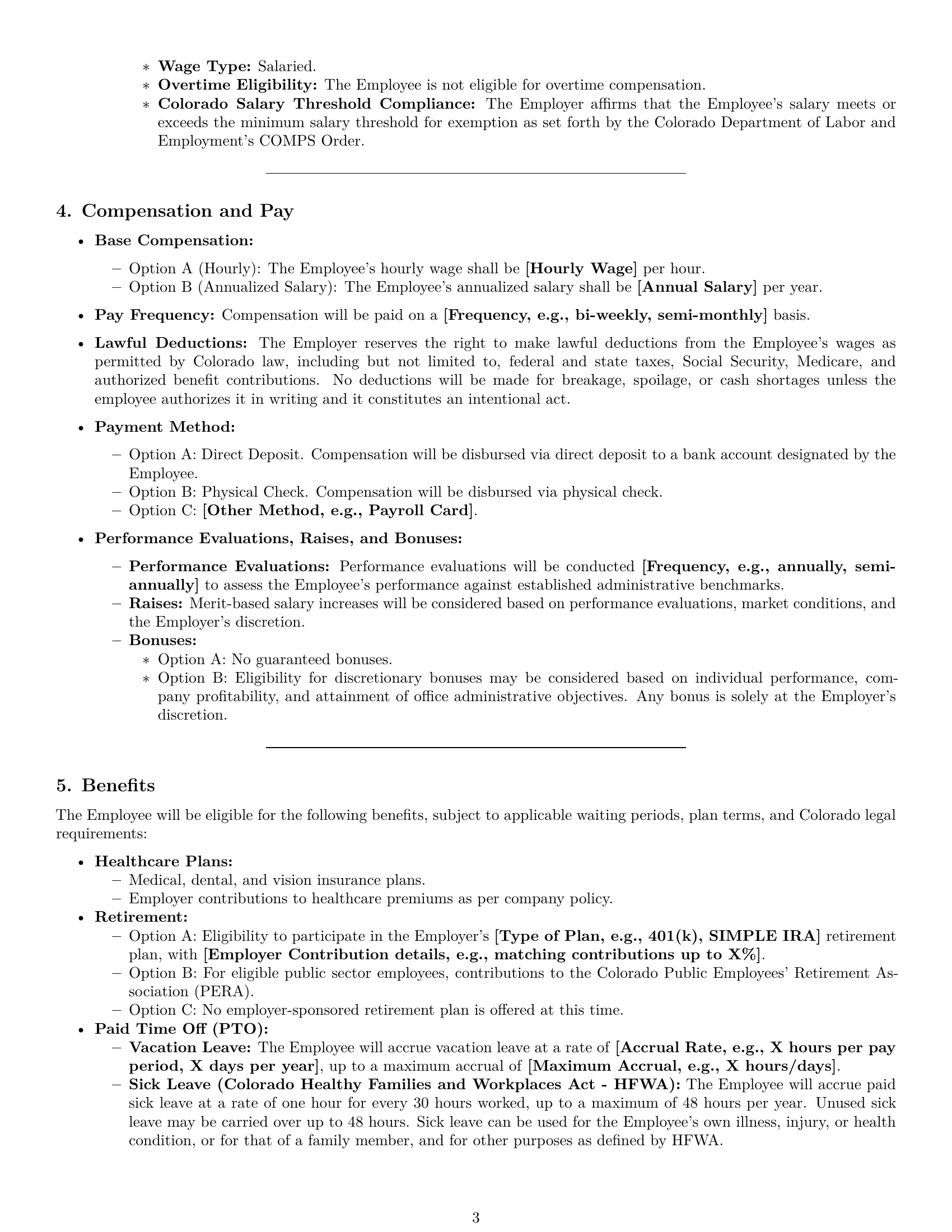Preview page 3 of Pro Colorado office assistant employment contract template